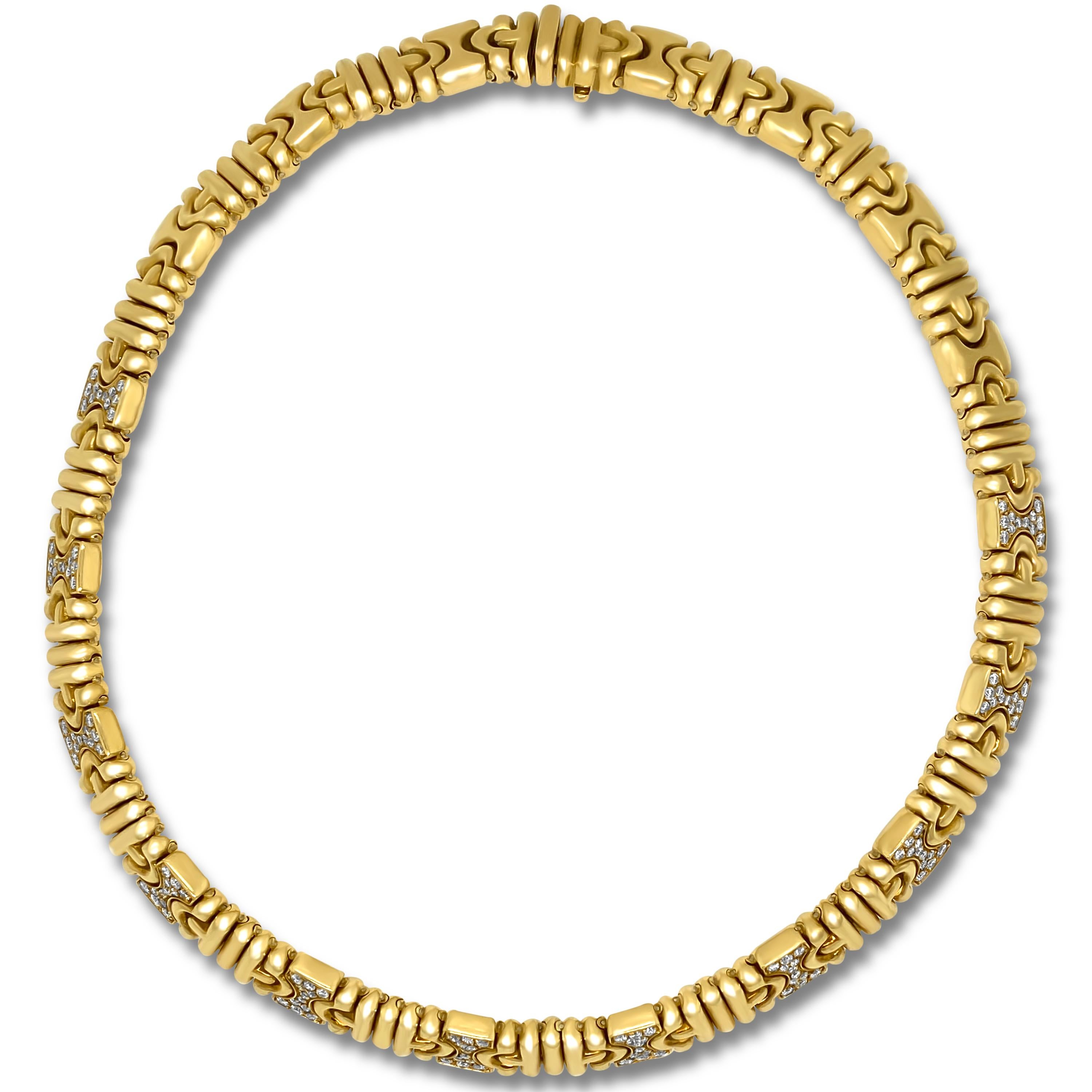 Bvlgari Parentesi 18 Karat Yellow Gold and Diamond Choker Necklace

This iconic necklace by Bvlgari is from the Parentesi collection. Crafted in solid 18K yellow gold and diamonds. 

Apprx. 2.20 carat G color, VS clarity diamonds total