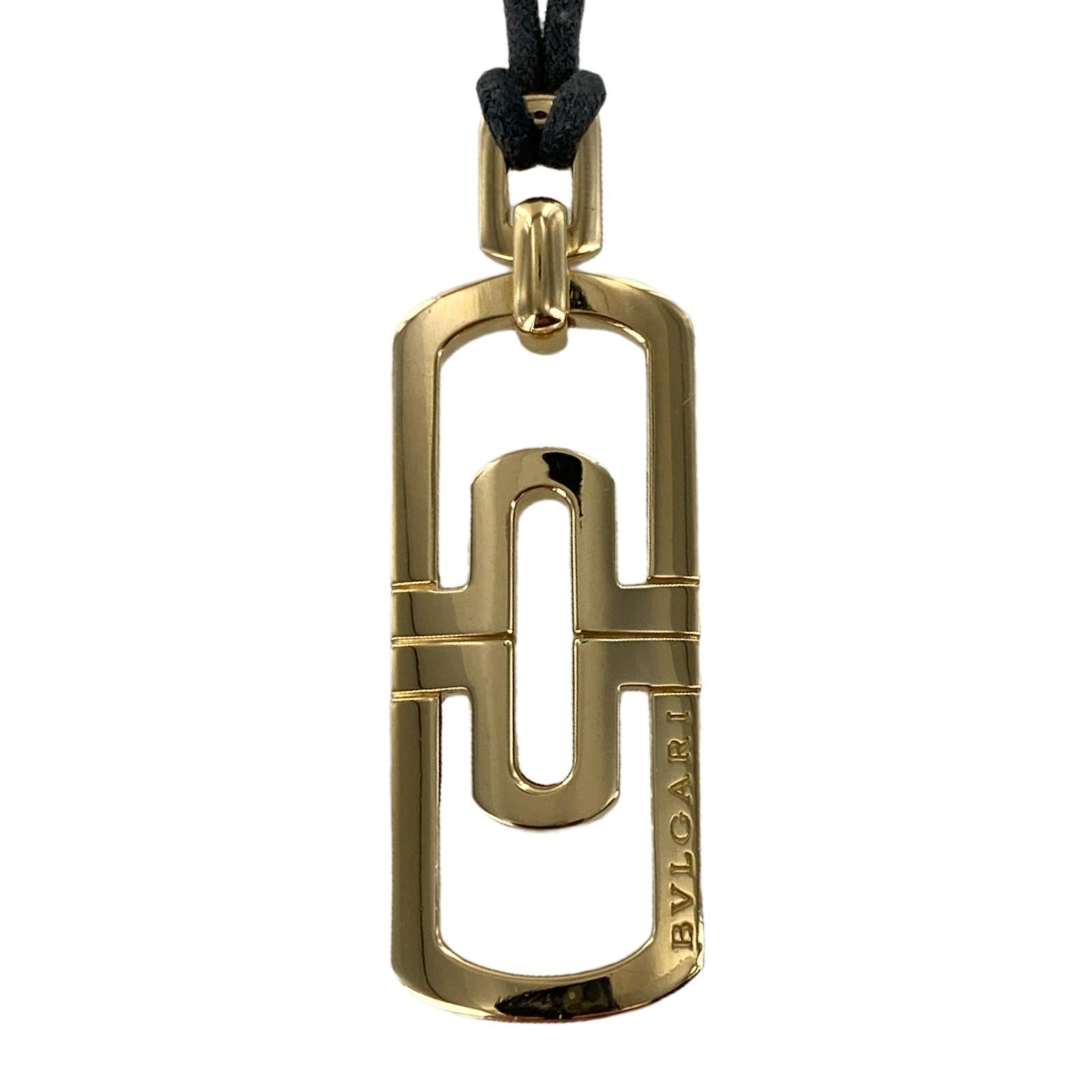 Modern Bvlgari Parentesi 18 Karat Yellow Gold Pendant Adjustable Leather Cord Necklace