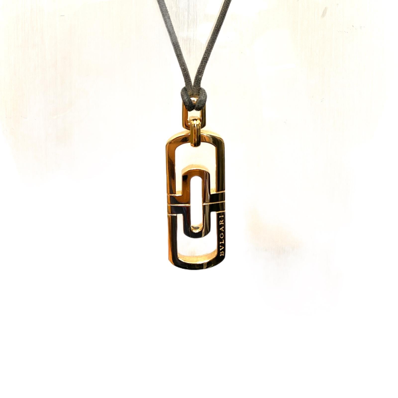 Women's Bvlgari Parentesi 18 Karat Yellow Gold Pendant Adjustable Leather Cord Necklace