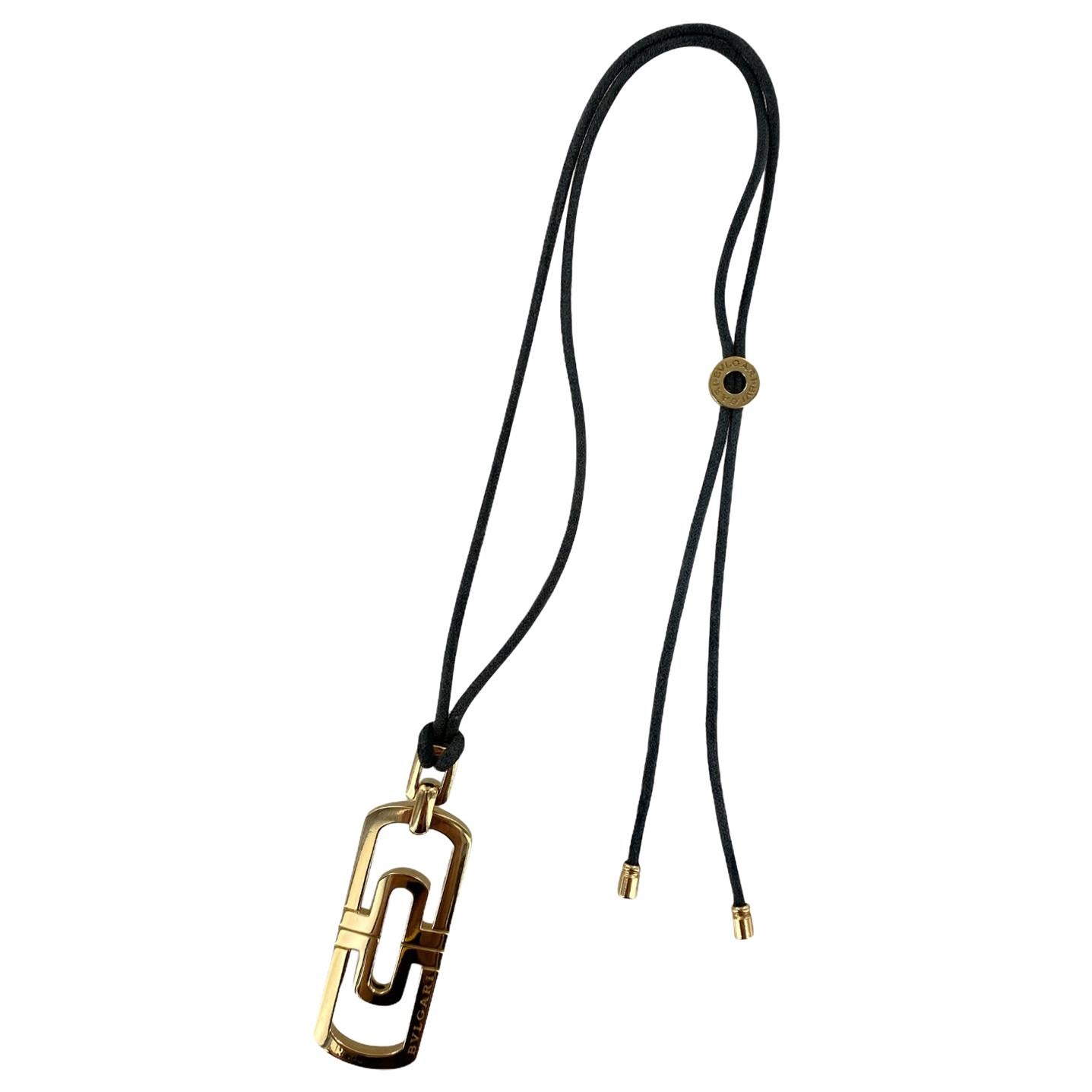 Bvlgari Parentesi 18 Karat Yellow Gold Pendant Adjustable Leather Cord Necklace