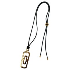 Bvlgari Parentesi 18 Karat Yellow Gold Pendant Adjustable Leather Cord Necklace
