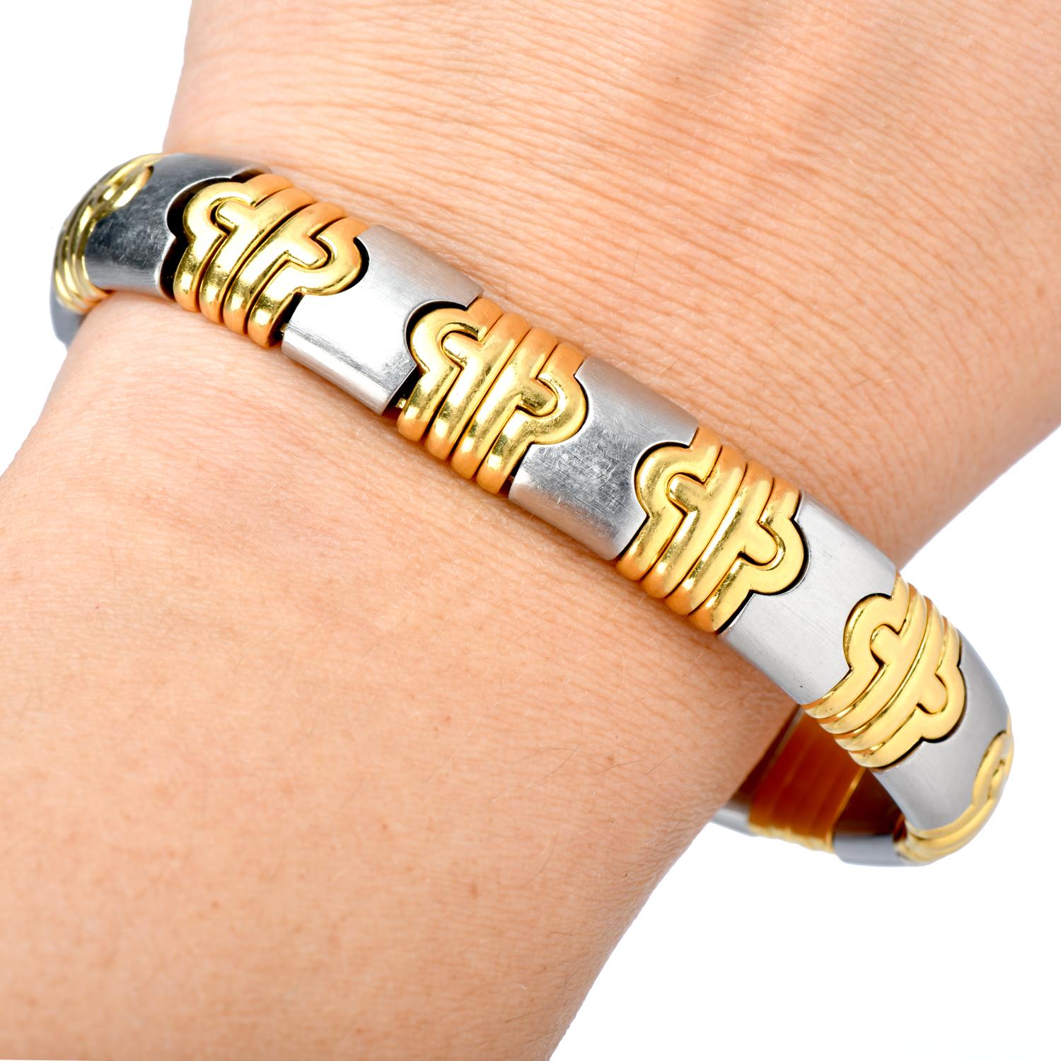 Bvlgari Parentesi Gliederarmband aus 18 Karat Gold und Edelstahl (Moderne) im Angebot
