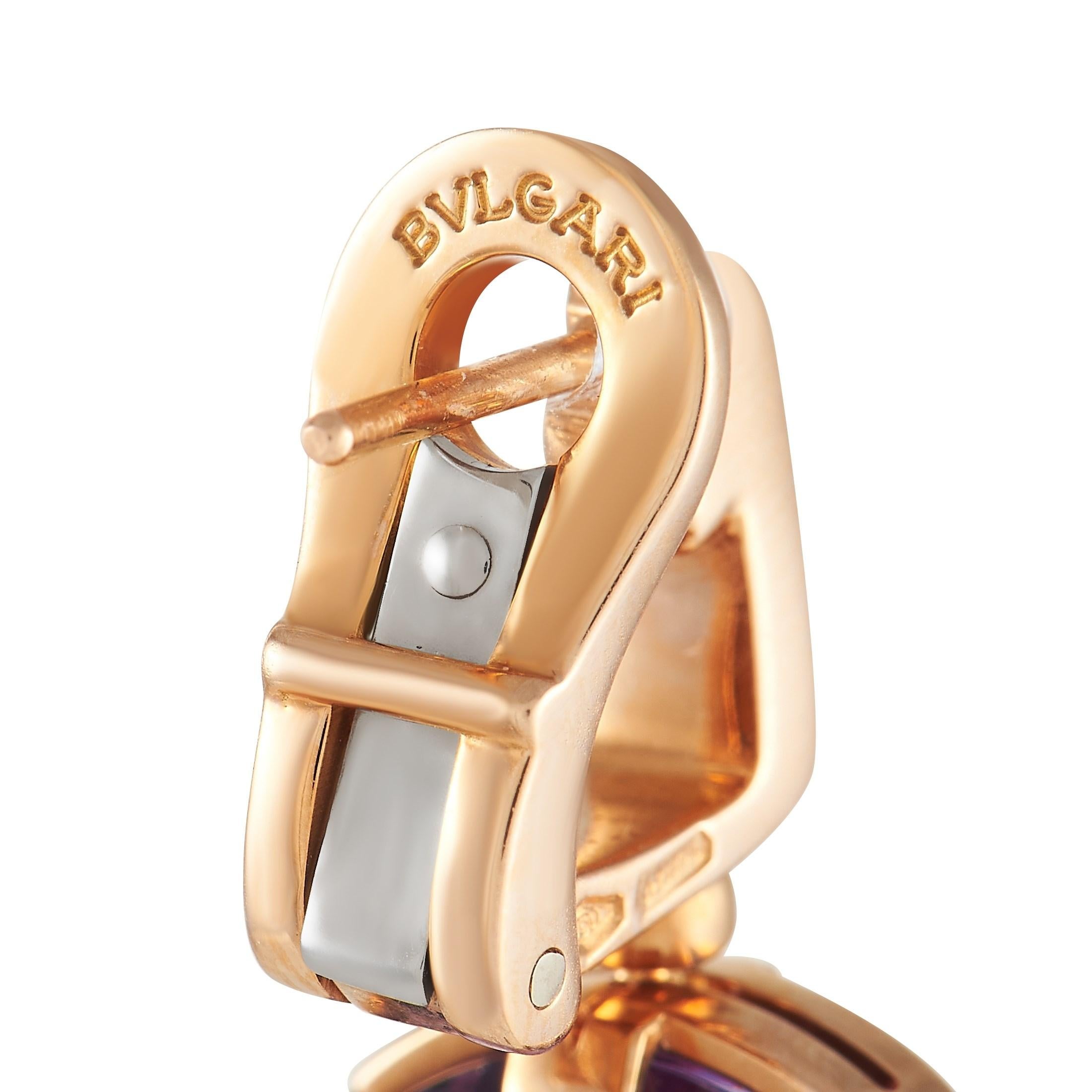 Mixed Cut Bvlgari Parentesi 18k Rose Gold 0.15 Ct Diamond and Amethyst Earrings
