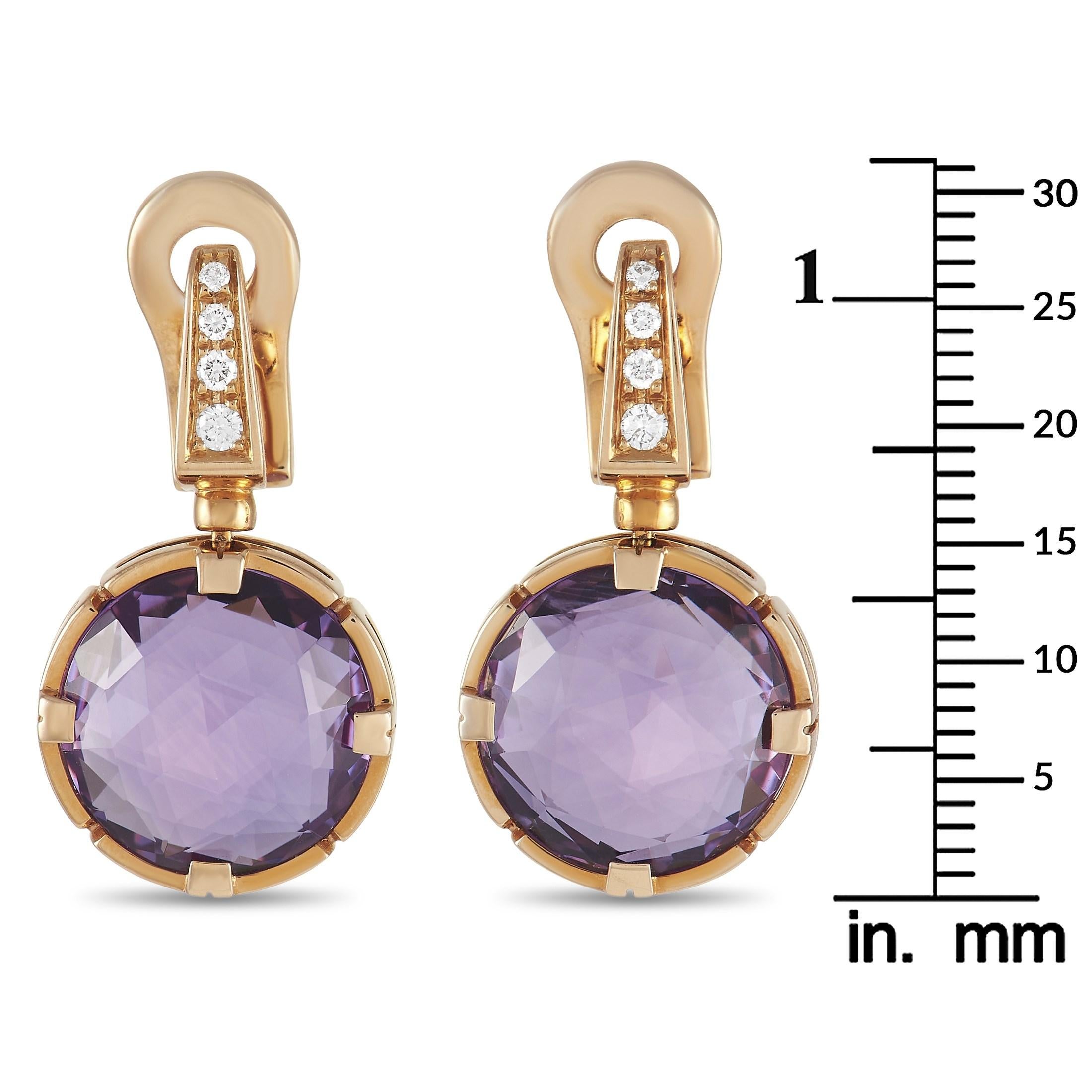 Bvlgari Parentesi 18k Rose Gold 0.15 Ct Diamond and Amethyst Earrings In Excellent Condition In Southampton, PA