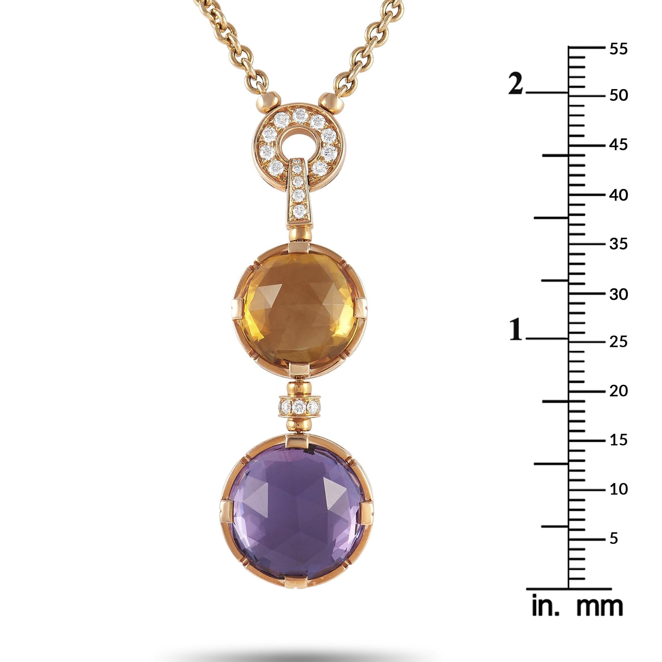 Women's Bvlgari Parentesi 18K Rose Gold 1.70 Ct Diamond, Citrine, and Amethyst Necklace