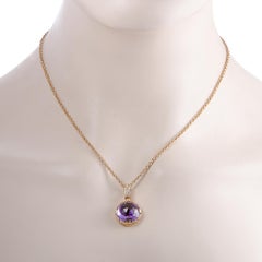 Bvlgari Parentesi 18 Karat Gold Diamonds and Amethyst Round Pendant Necklace