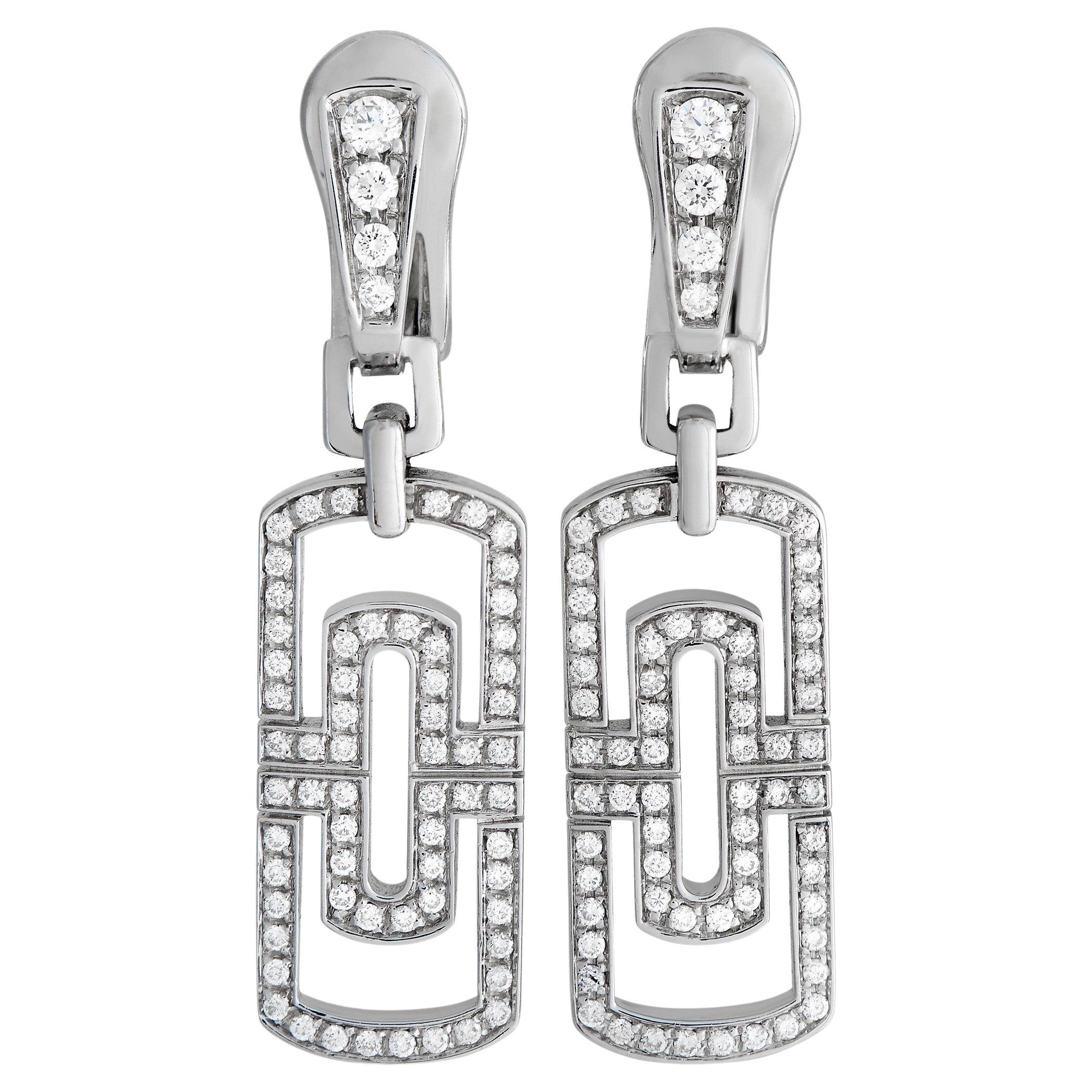 Bvlgari Parentesi 18K White Gold 1.14 ct Diamond Drop Earrings