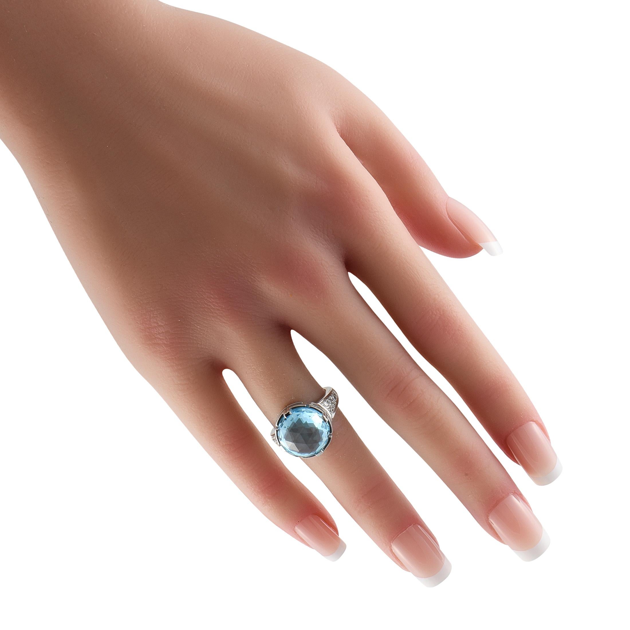 Round Cut Bvlgari Parentesi 18K White Gold Diamond and Topaz Ring