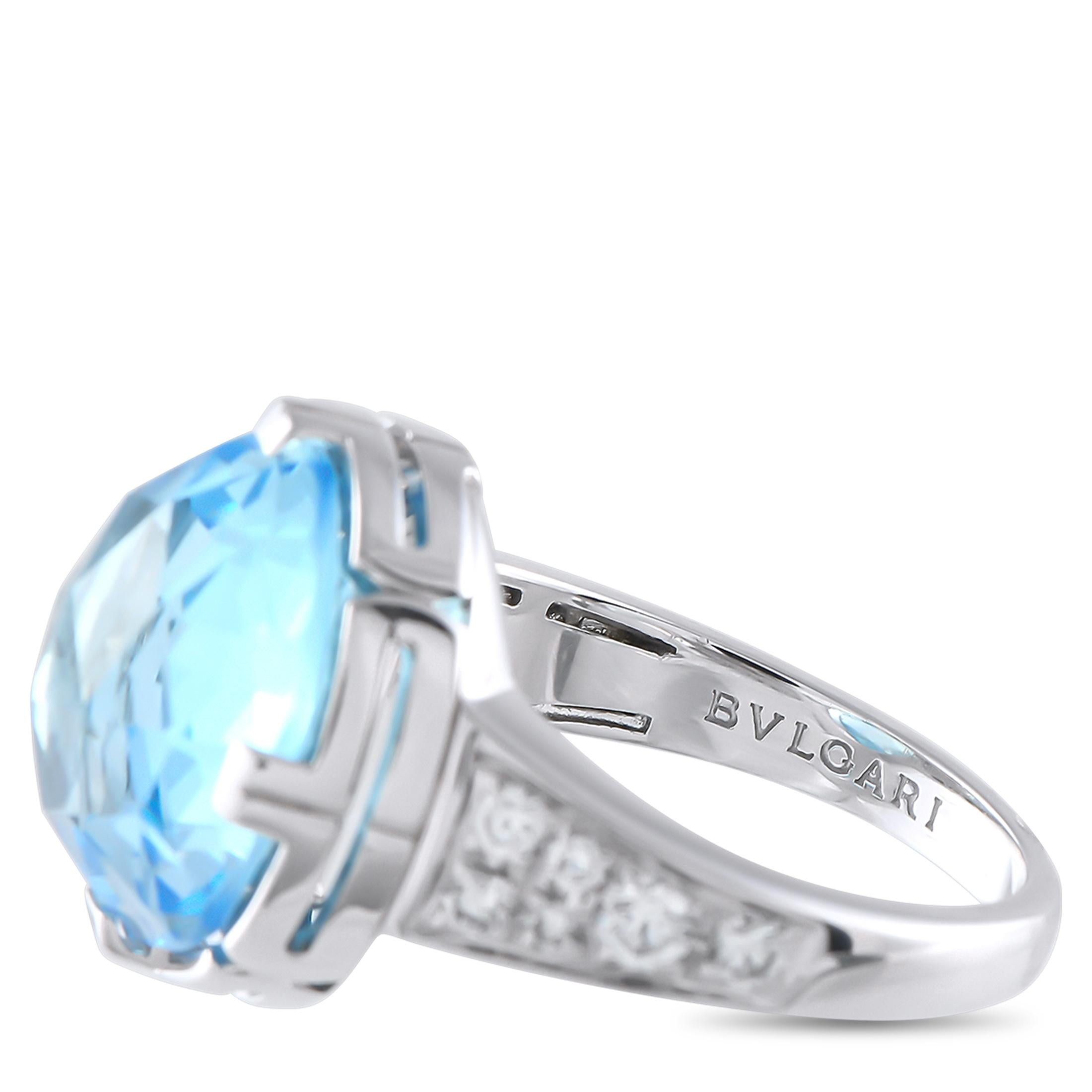 Bvlgari Parentesi 18K White Gold Diamond and Topaz Ring In Excellent Condition In Southampton, PA