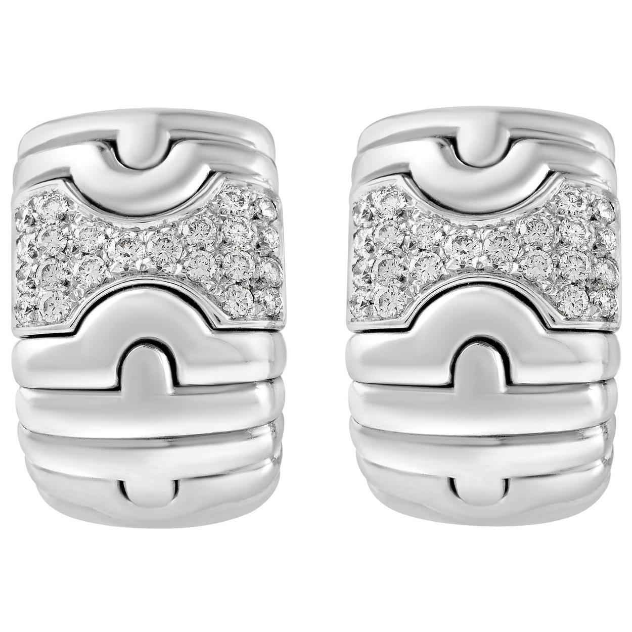 Bvlgari Parentesi 18 Karat White Gold Diamond Huggies Clip-On Earrings