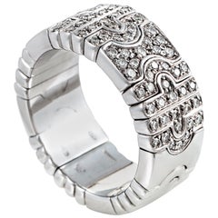 Bvlgari Parentesi 18 Karat White Gold Partial Diamond Pave Band Ring