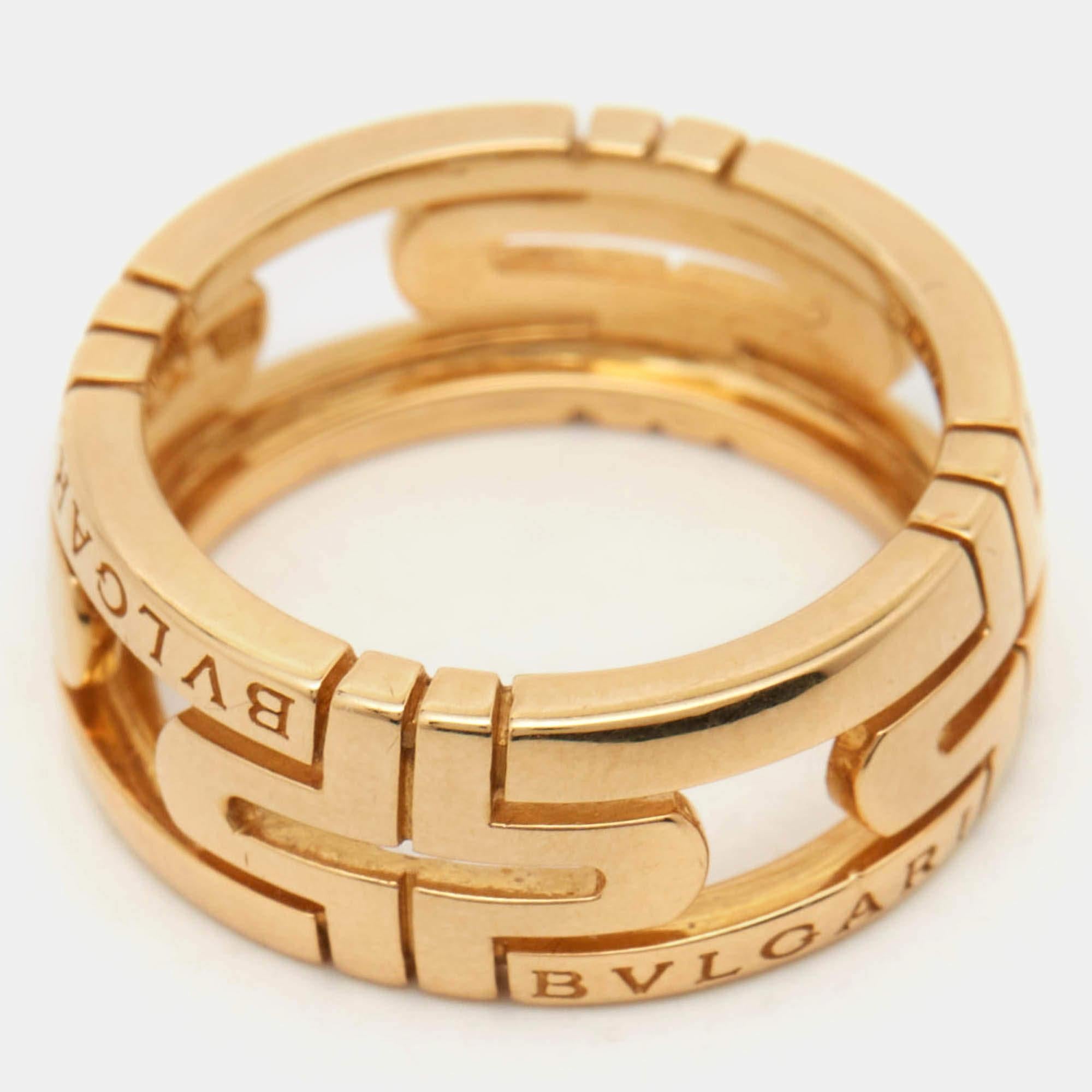 Bvlgari Parentesi 18k Yellow Gold Ring Size 52 In Good Condition In Dubai, Al Qouz 2
