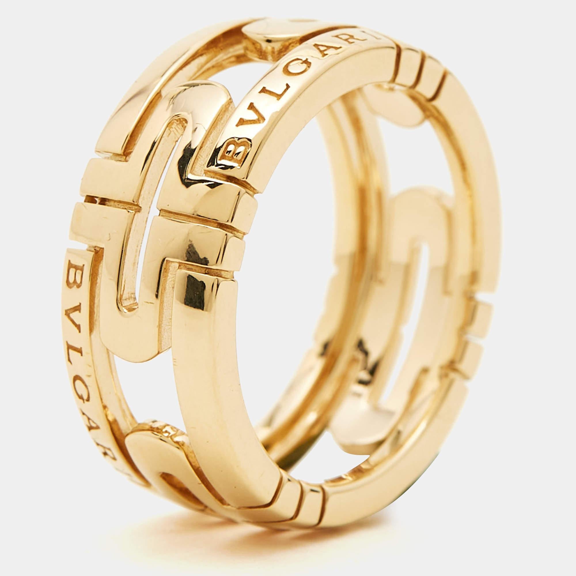 Bvlgari Parentesi 18k Yellow Gold Ring Size 52 In Good Condition In Dubai, Al Qouz 2
