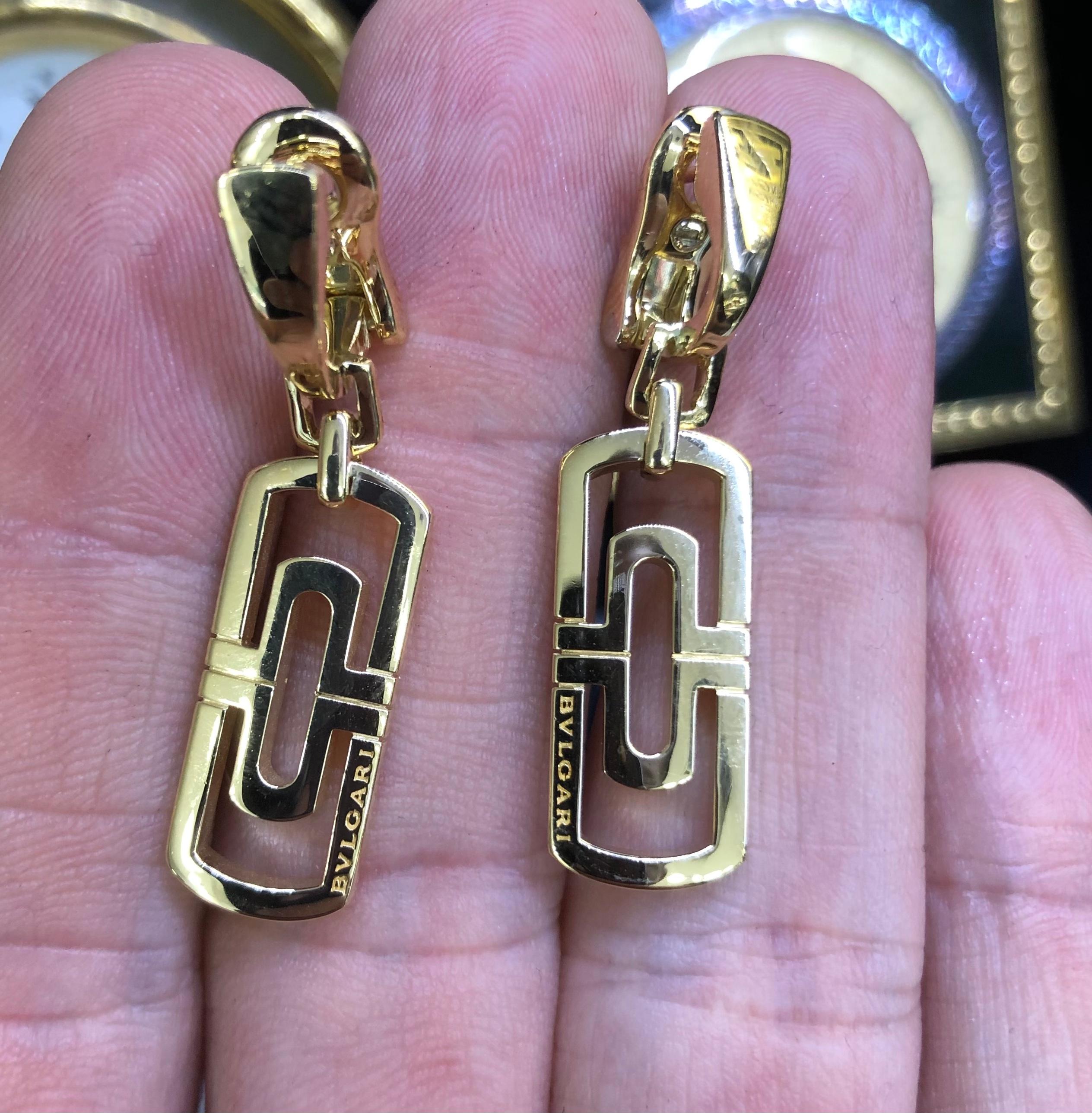 Bvlgari Parentesi 18k Yellow Gold Square Dangling Earrings For Sale 2