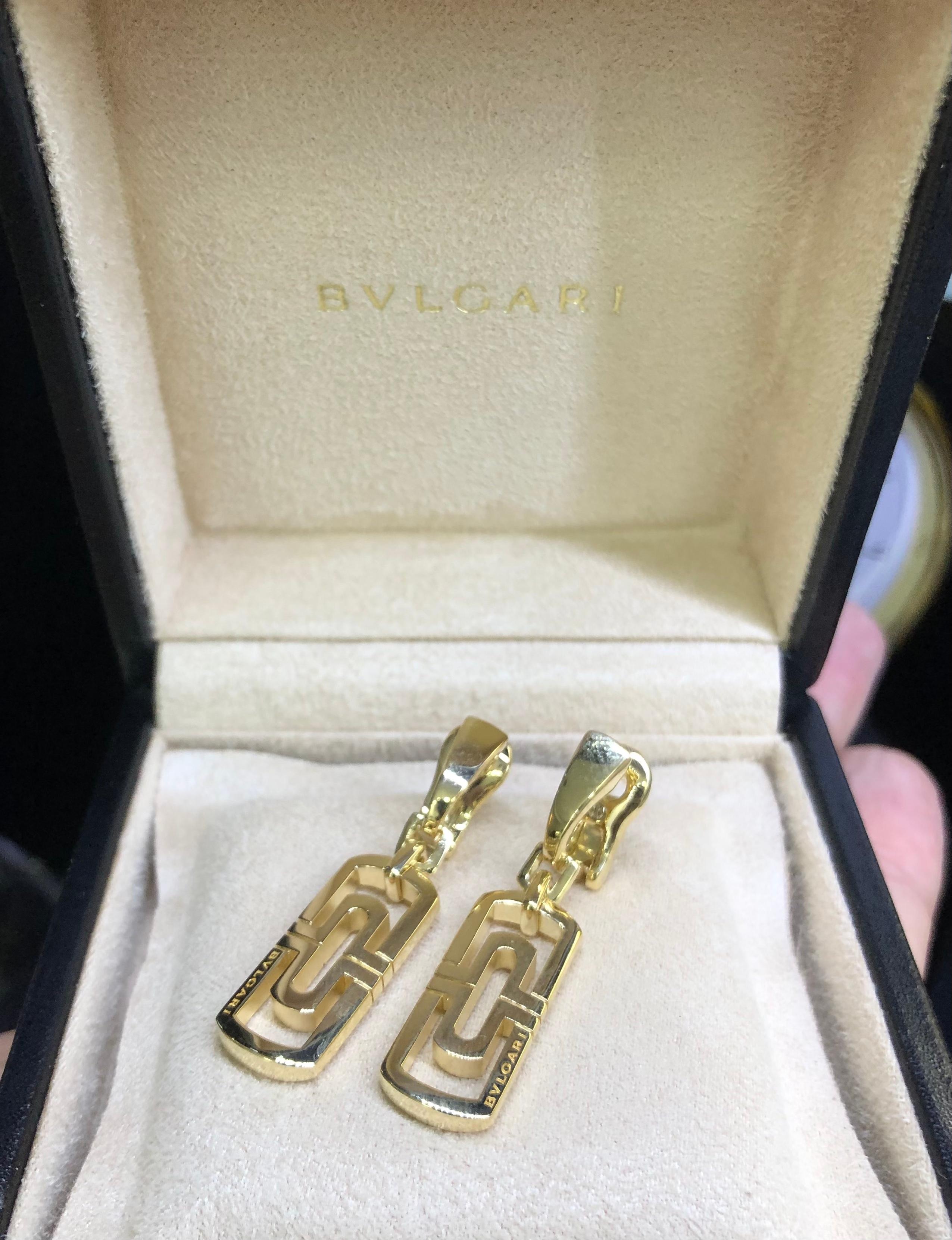 Bvlgari Parentesi 18k Yellow Gold Square Dangling Earrings For Sale 3
