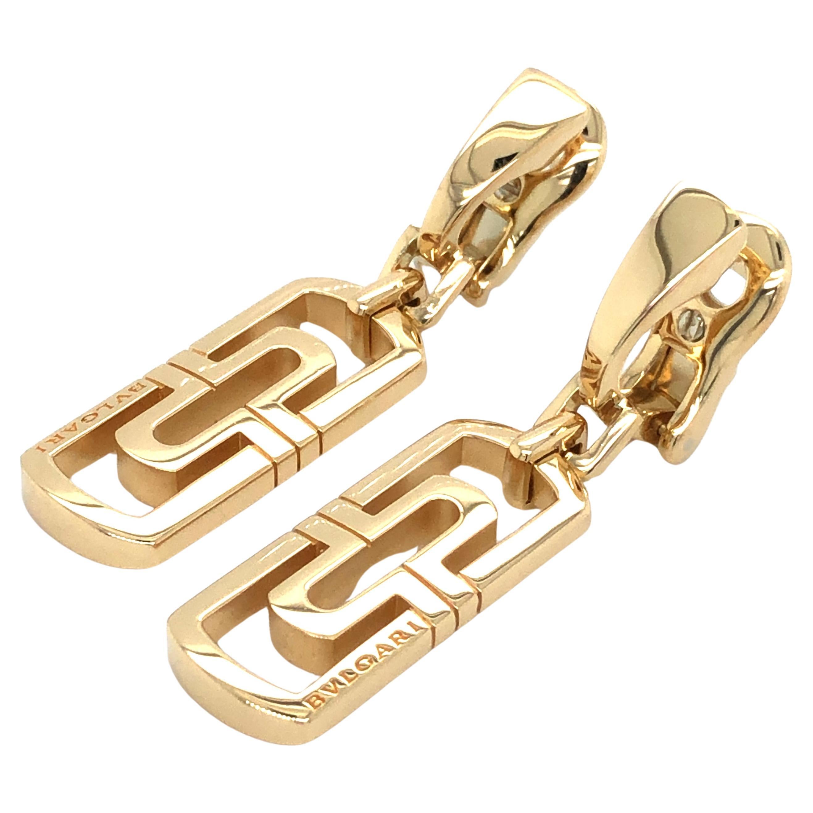 Bvlgari Parentesi 18k Yellow Gold Square Dangling Earrings For Sale