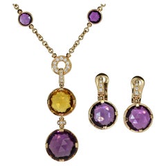 BVLGARI Parentesi Améthyste Citrine Diamant Or Rose Collier Boucles d'oreilles