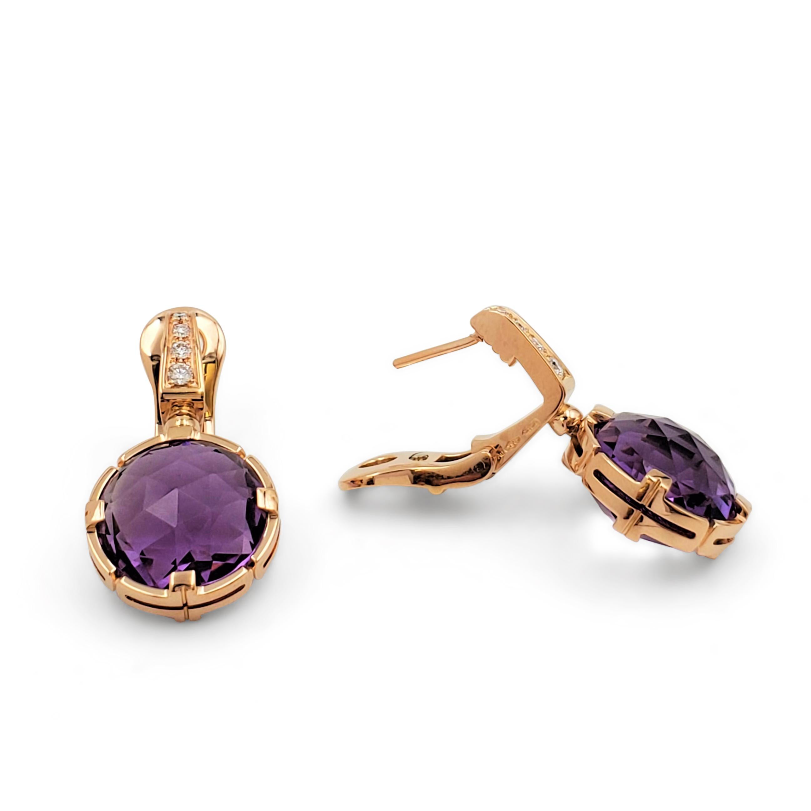 Bvlgari 'Parentesi Cocktail' Rose Gold Amethyst and Diamond Earrings In Excellent Condition In New York, NY