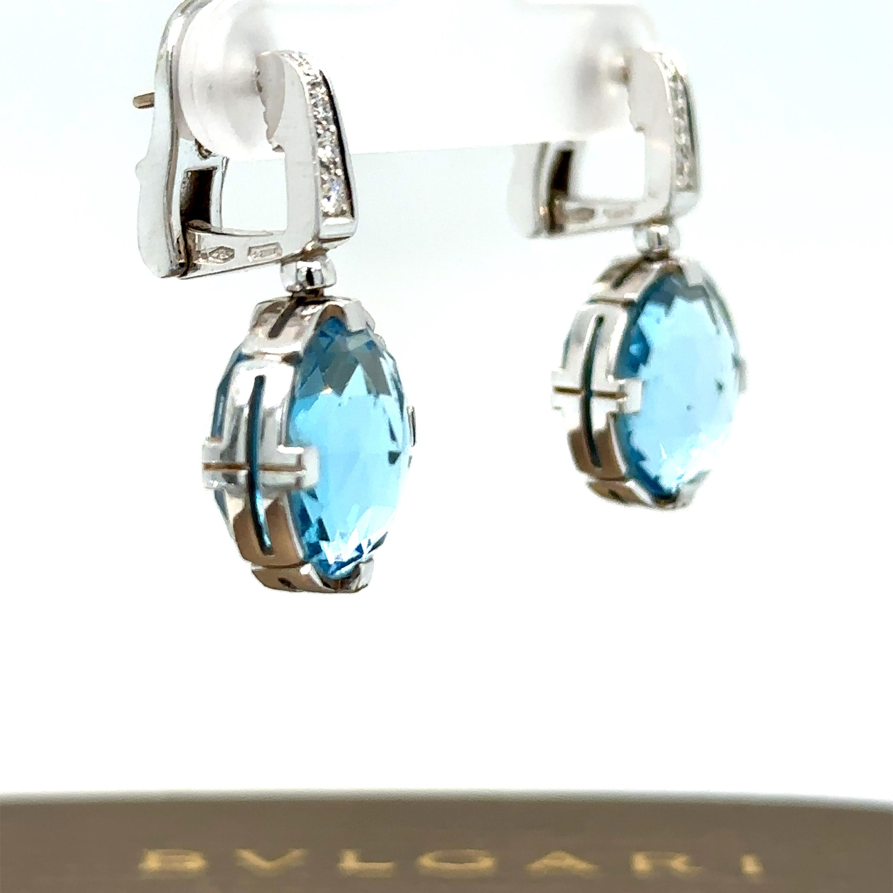 Bvlgari Parentesi Cocktail White Gold Blue Topaz and Diamond Earrings In Excellent Condition In SYDNEY, NSW