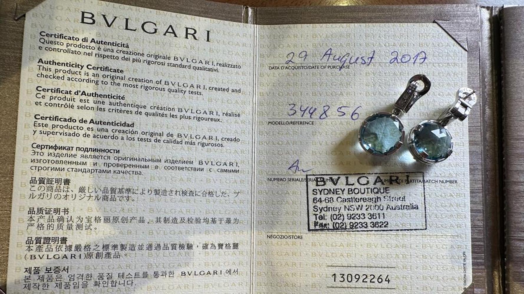 Women's Bvlgari Parentesi Cocktail White Gold Blue Topaz and Diamond Earrings