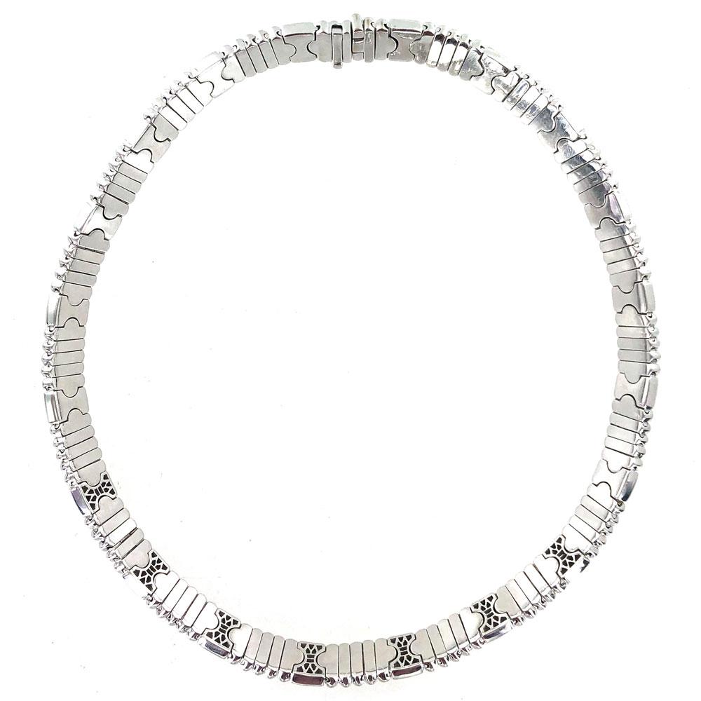 Modern Bvlgari Parentesi Diamond 18 Karat White Gold Link Necklace