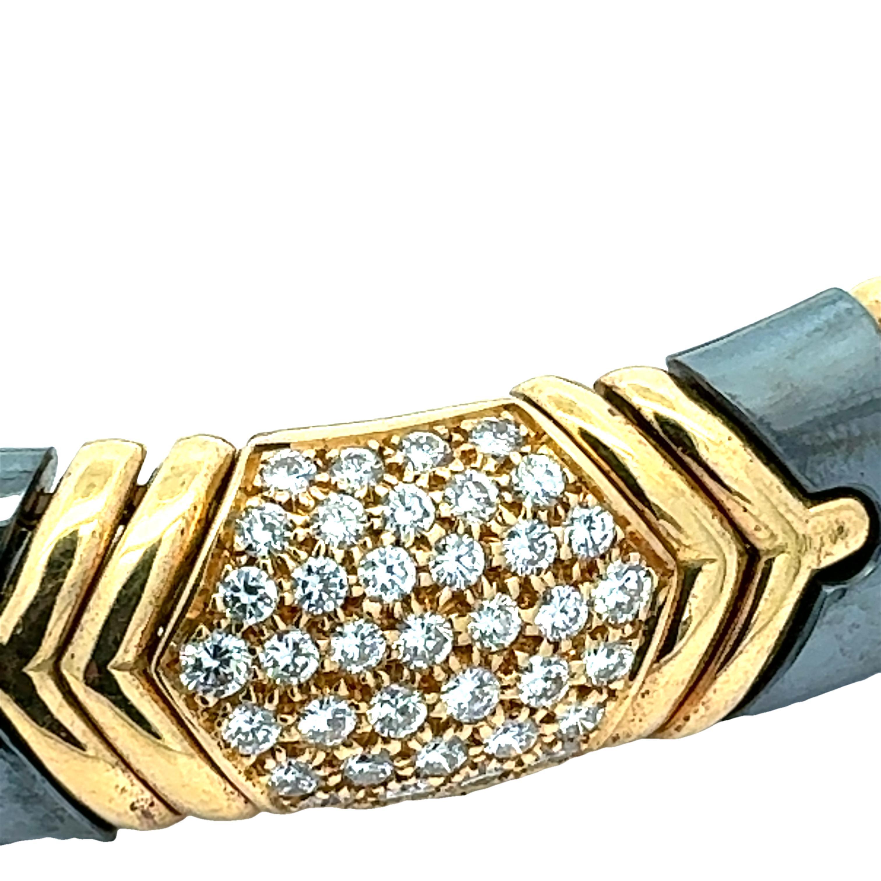 Modern Bvlgari Parentesi Diamond 18 Karat Yellow Gold Hematite Vintage Collar Necklace