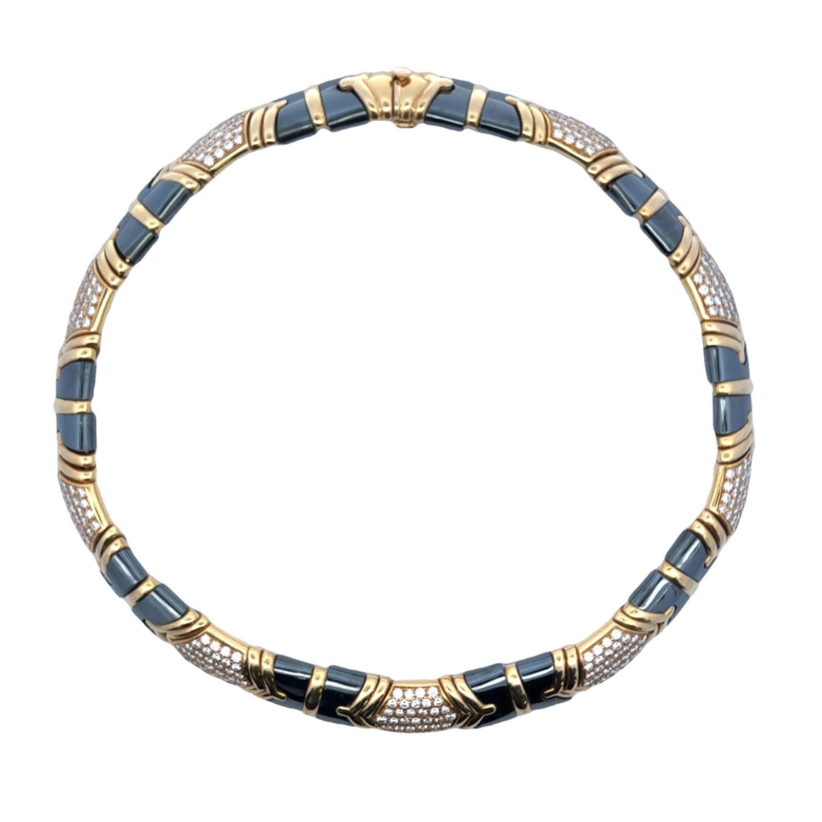 Women's Bvlgari Parentesi Diamond 18 Karat Yellow Gold Hematite Vintage Collar Necklace