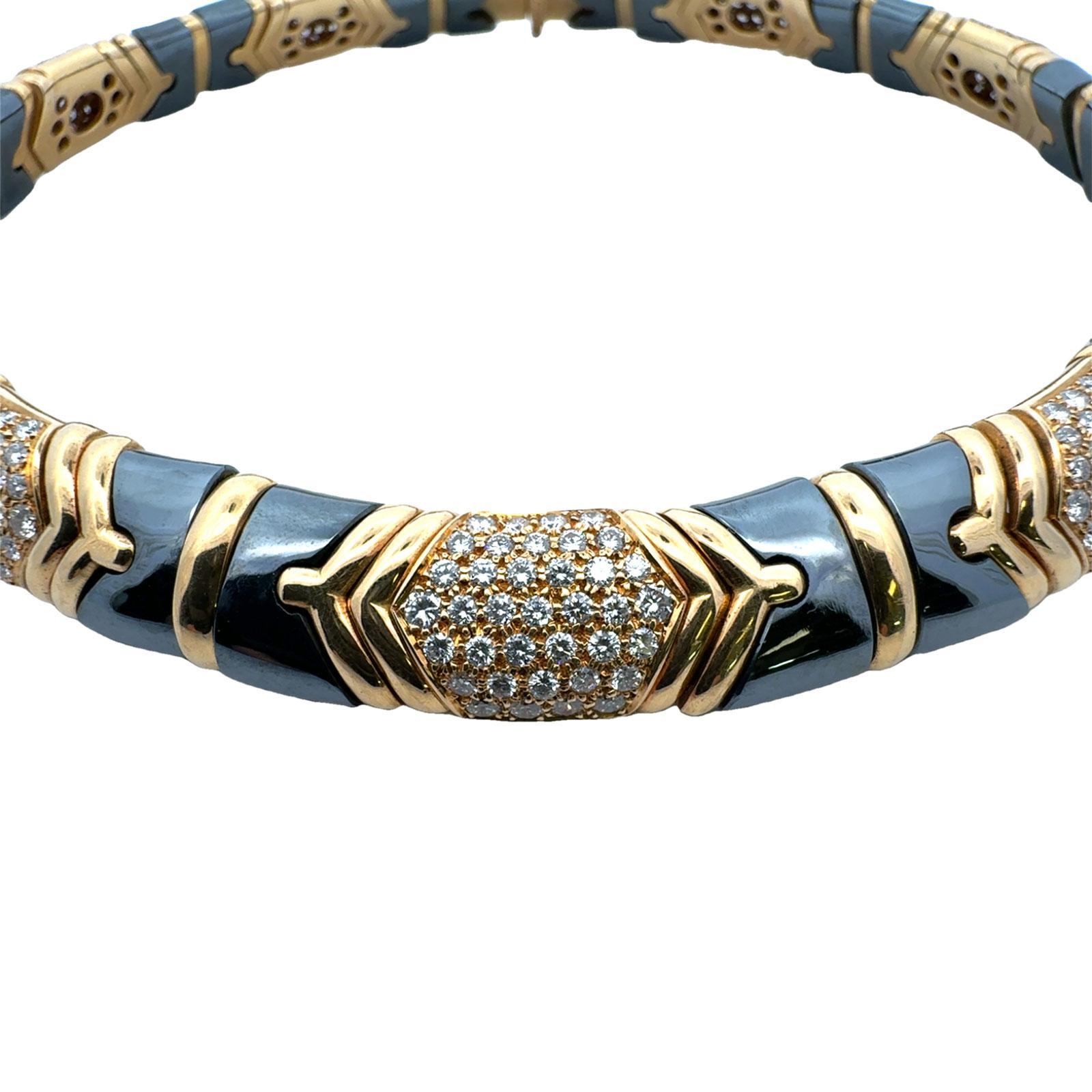 Bvlgari Parentesi Diamond 18 Karat Yellow Gold Hematite Vintage Collar Necklace 1