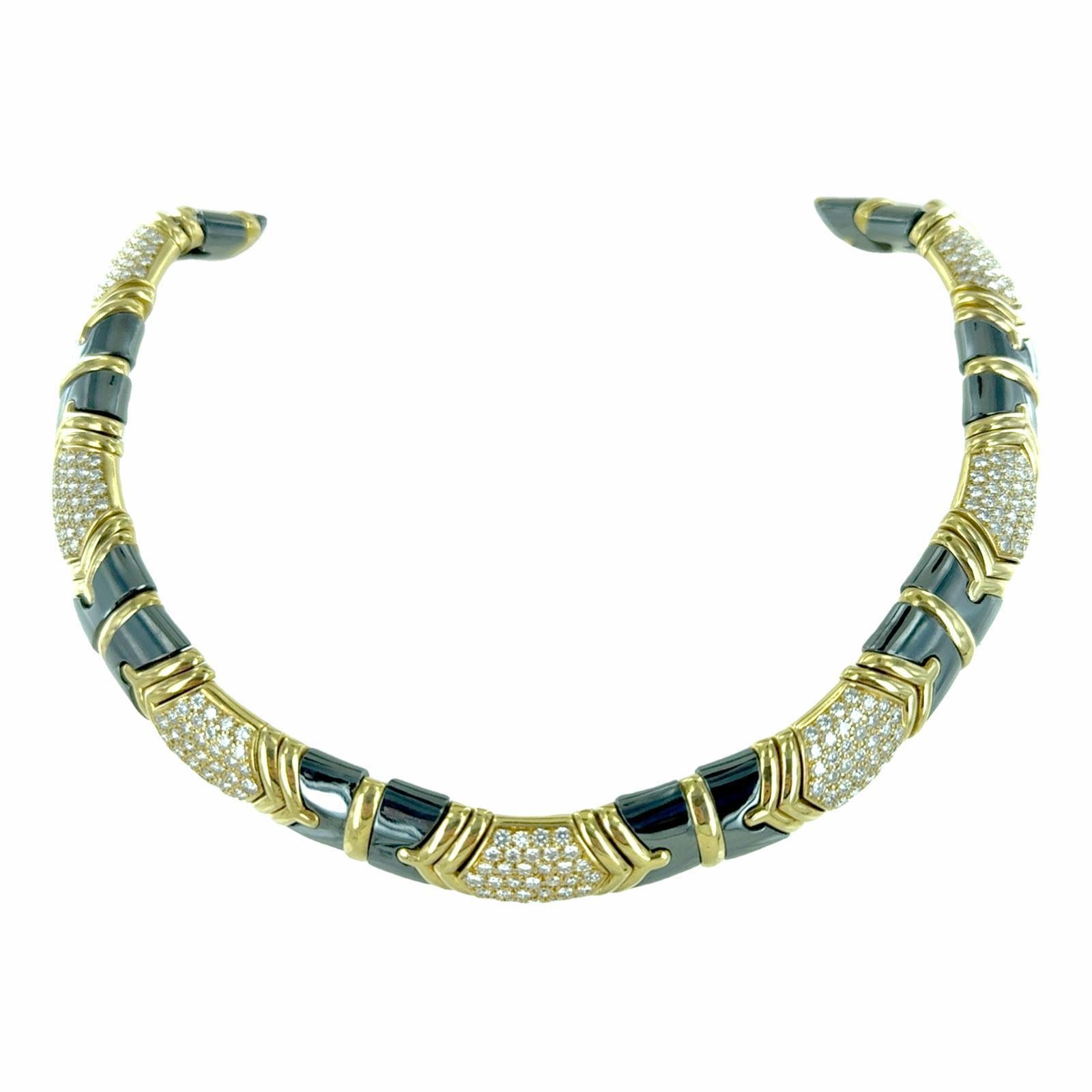 Bvlgari Parentesi Diamond 18 Karat Yellow Gold Hematite Vintage Collar Necklace 2