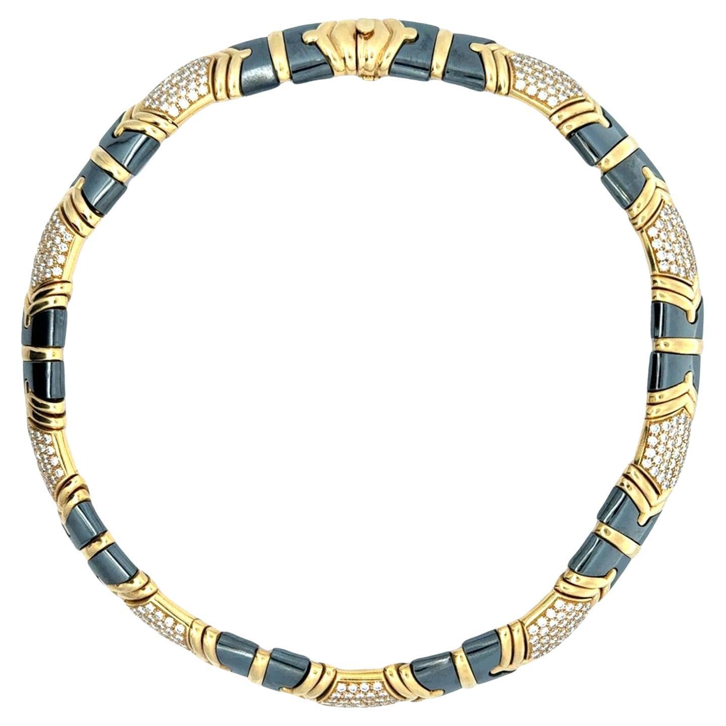Bvlgari Parentesi Diamond 18 Karat Yellow Gold Hematite Vintage Collar Necklace