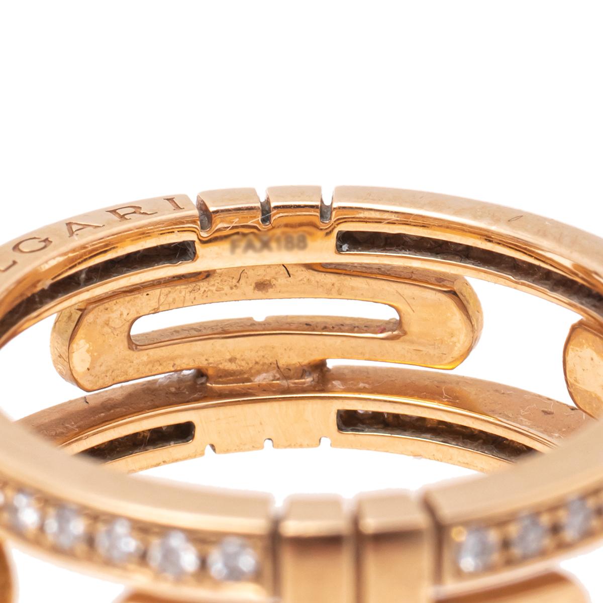Contemporary Bvlgari Parentesi Diamond 18k Rose Gold Openwork Band Ring Size 56