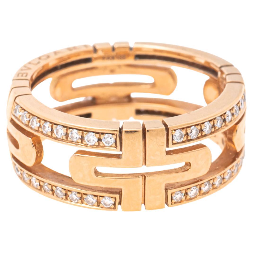 Bvlgari Parentesi Diamond 18k Rose Gold Openwork Band Ring Size 56