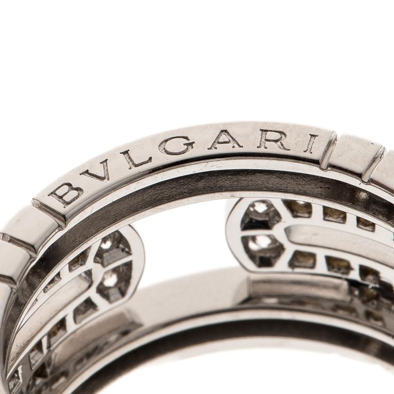 Bvlgari Parentesi Diamond 18K White Gold Band Ring Size 54 In Excellent Condition In Dubai, Al Qouz 2