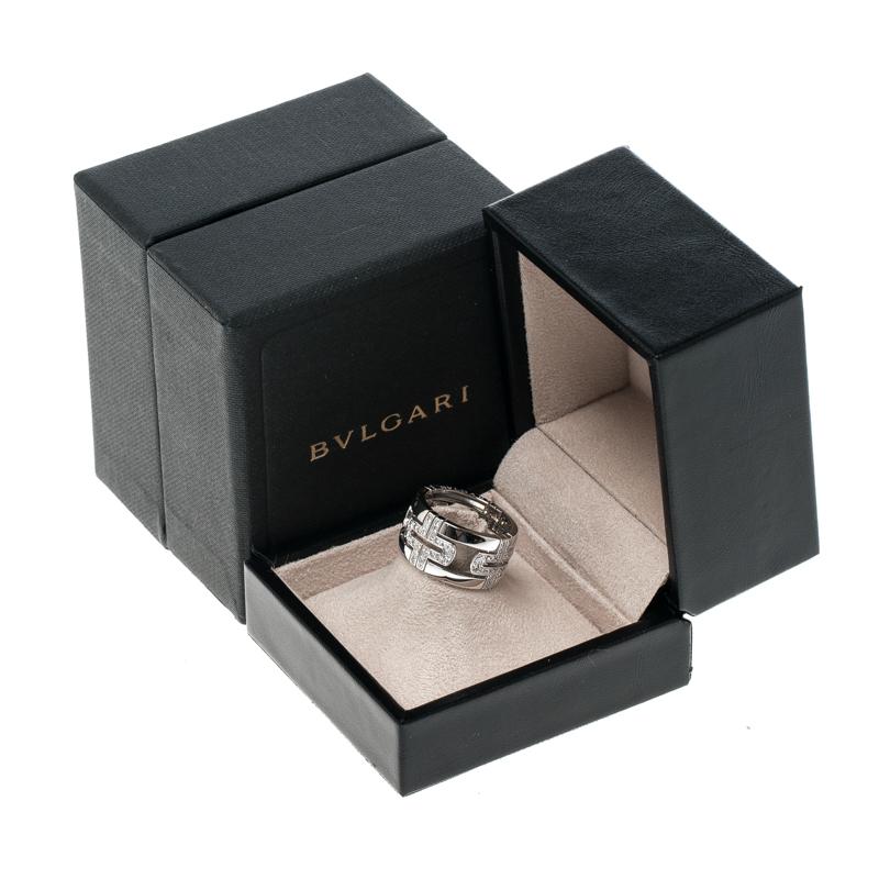 Women's Bvlgari Parentesi Diamond 18K White Gold Band Ring Size 54