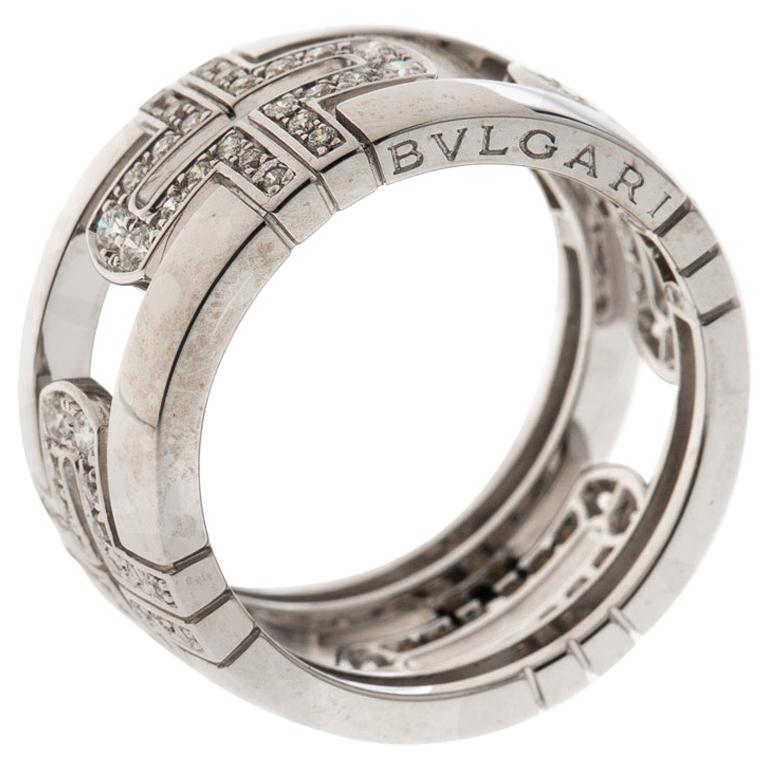 Bvlgari Parentesi Diamond 18K White Gold Band Ring Size 54