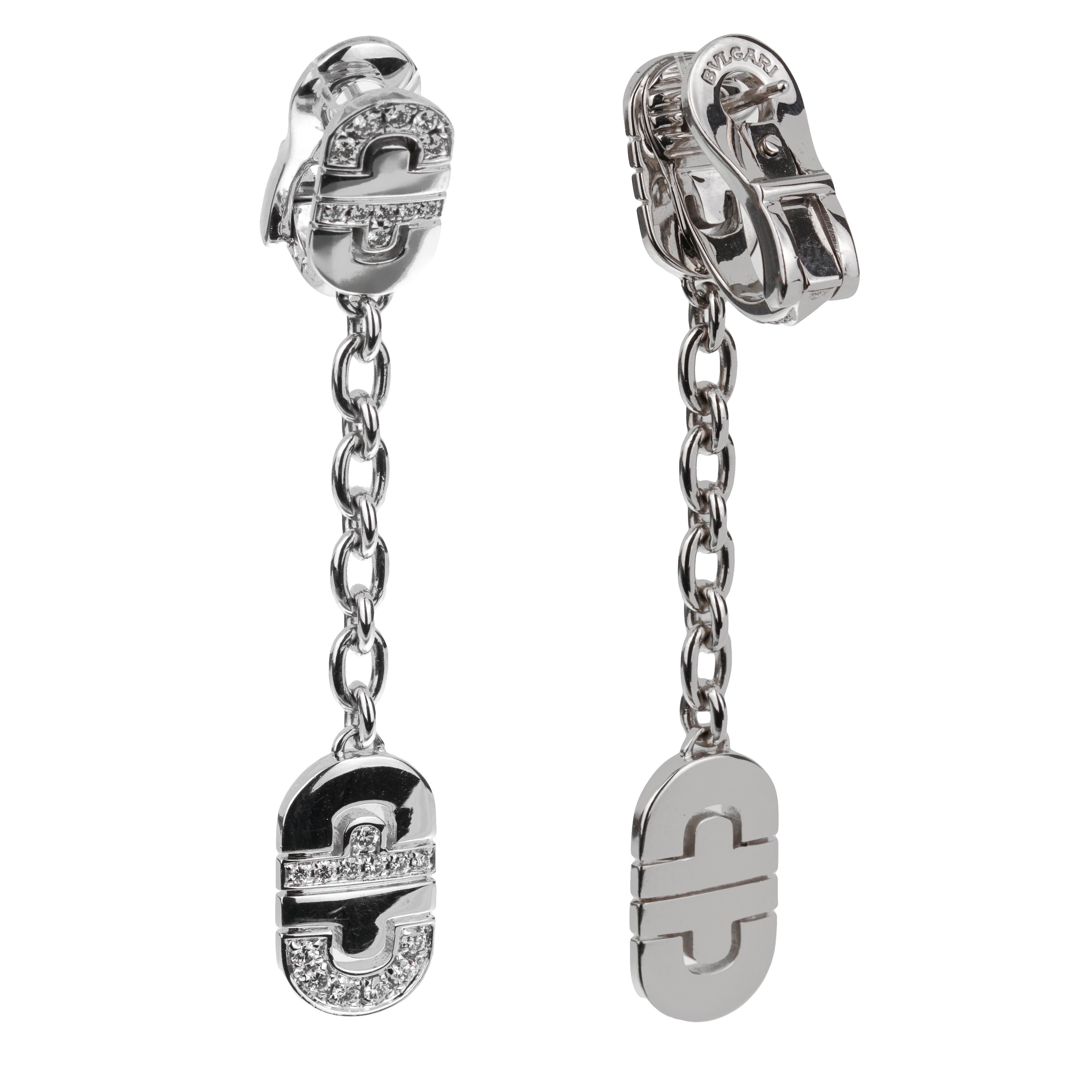 Taglio rotondo Orecchini a goccia Bvlgari Parentesi con diamante in oro bianco 18 carati in vendita