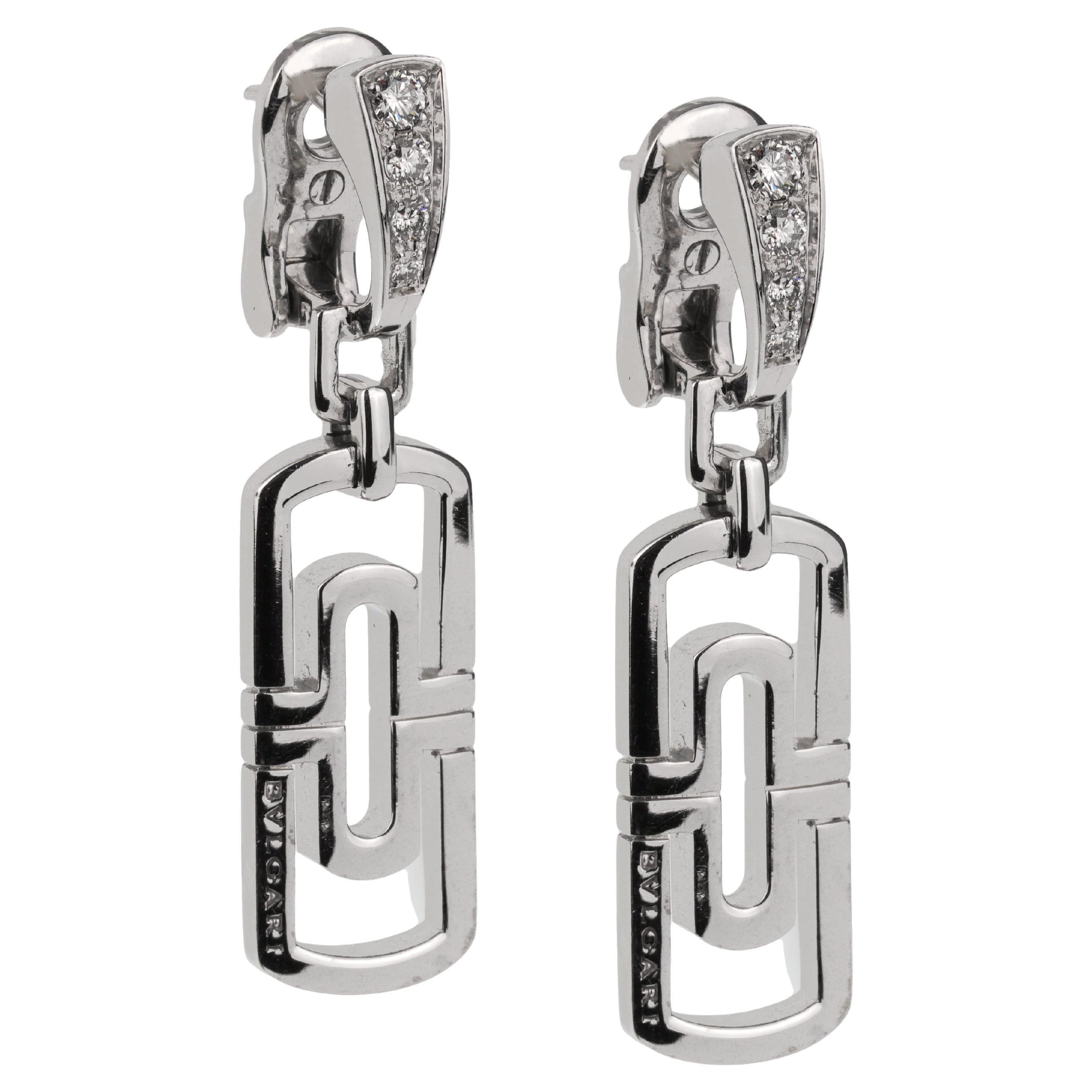 Bvlgari Parentesi Diamond 18k White Gold Drop Earrings