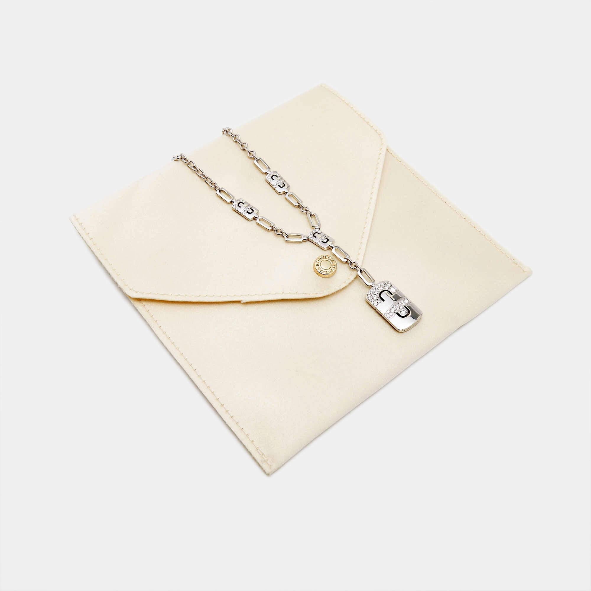 Uncut Bvlgari Parentesi Diamond 18k White Gold Necklace For Sale