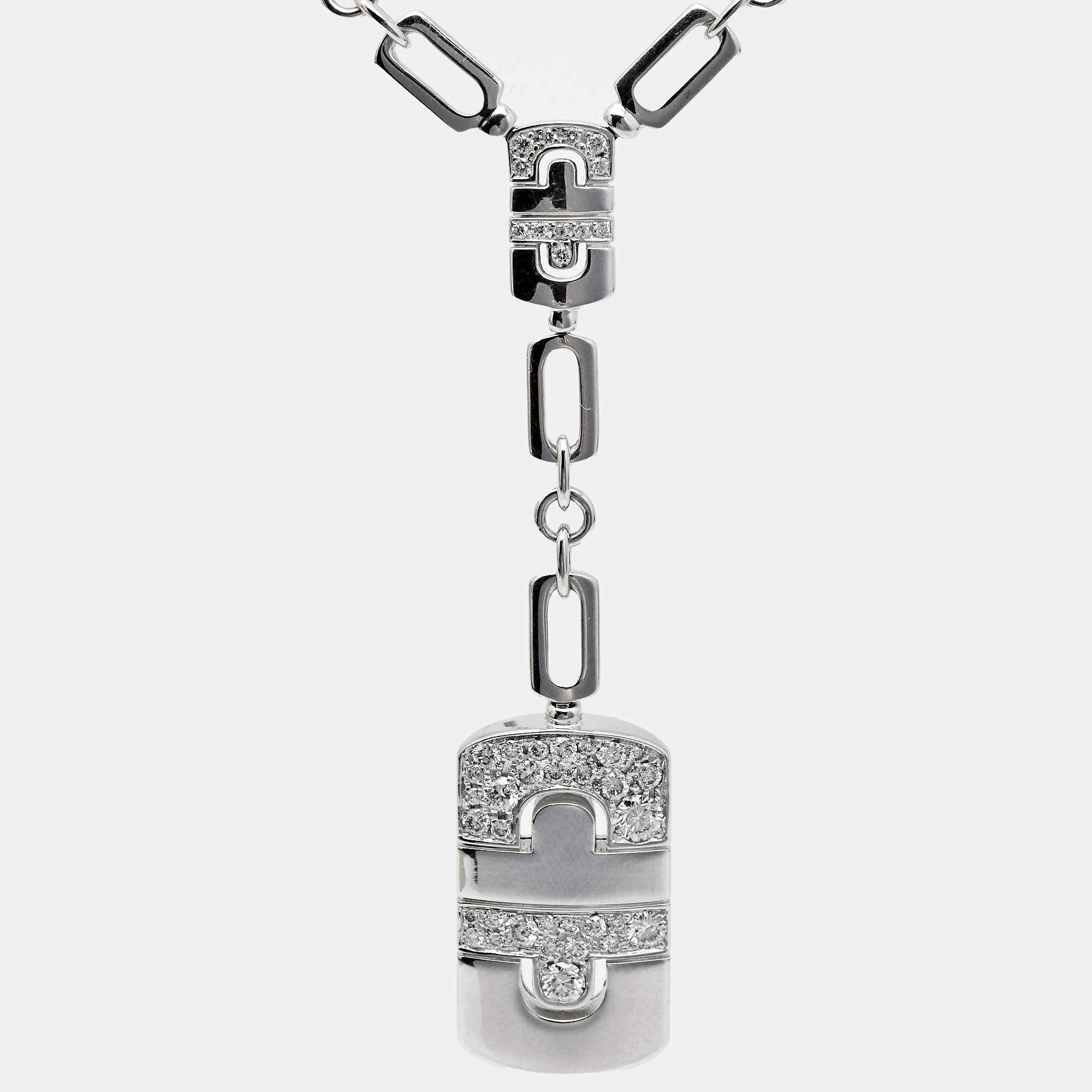 Bvlgari Parentesi Diamond 18k White Gold Necklace In Excellent Condition For Sale In Dubai, Al Qouz 2