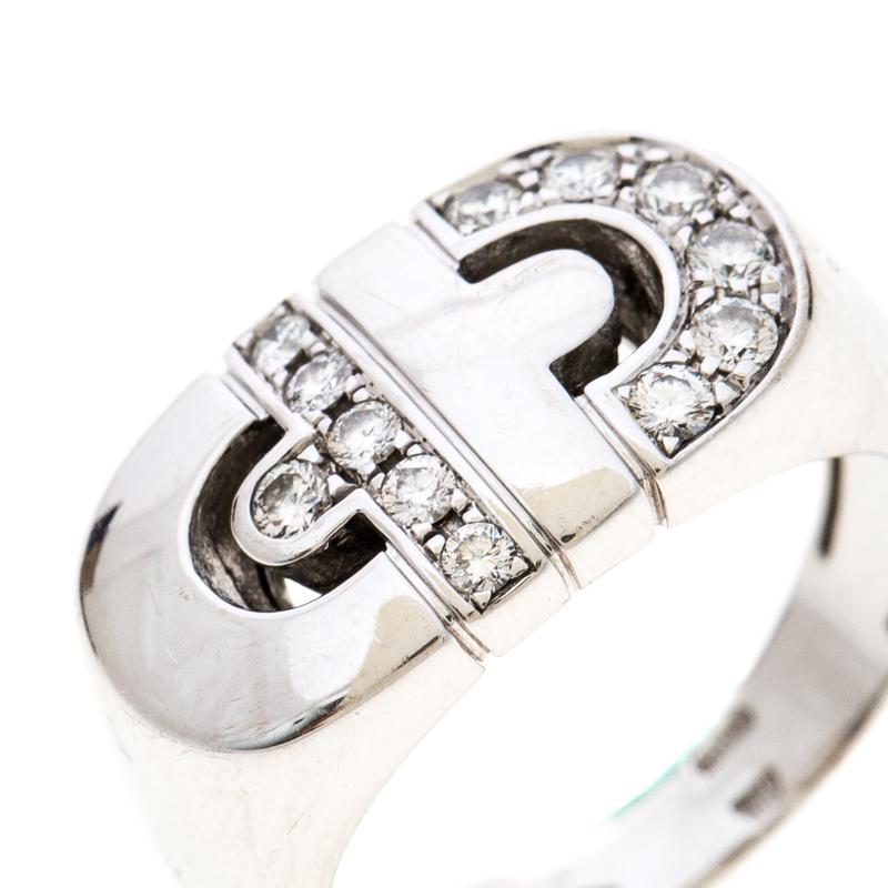 Contemporary Bvlgari Parentesi Diamond 18k White Gold Ring Size 52