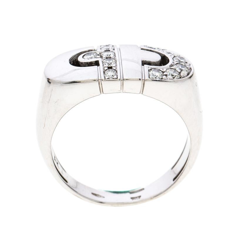 Bvlgari Parentesi Diamond 18k White Gold Ring Size 52 In Fair Condition In Dubai, Al Qouz 2