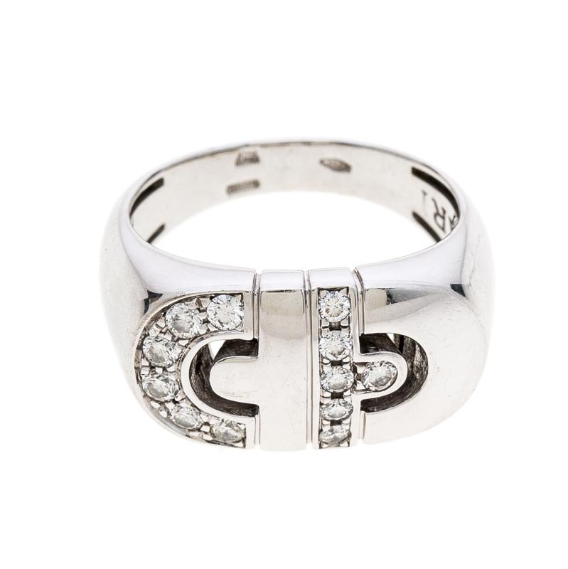 Women's Bvlgari Parentesi Diamond 18k White Gold Ring Size 52