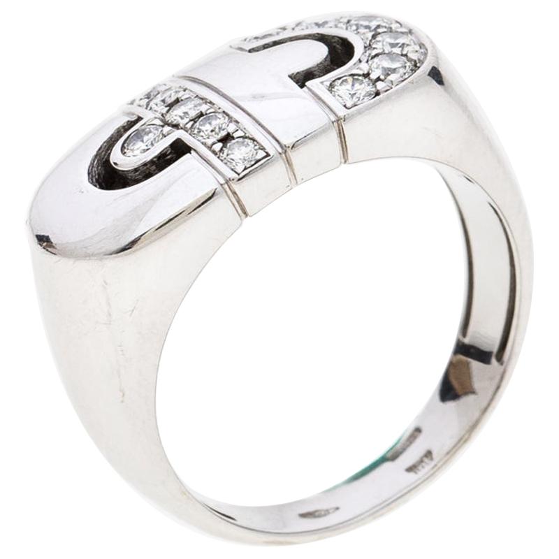 Bvlgari Parentesi Diamond 18k White Gold Ring Size 52