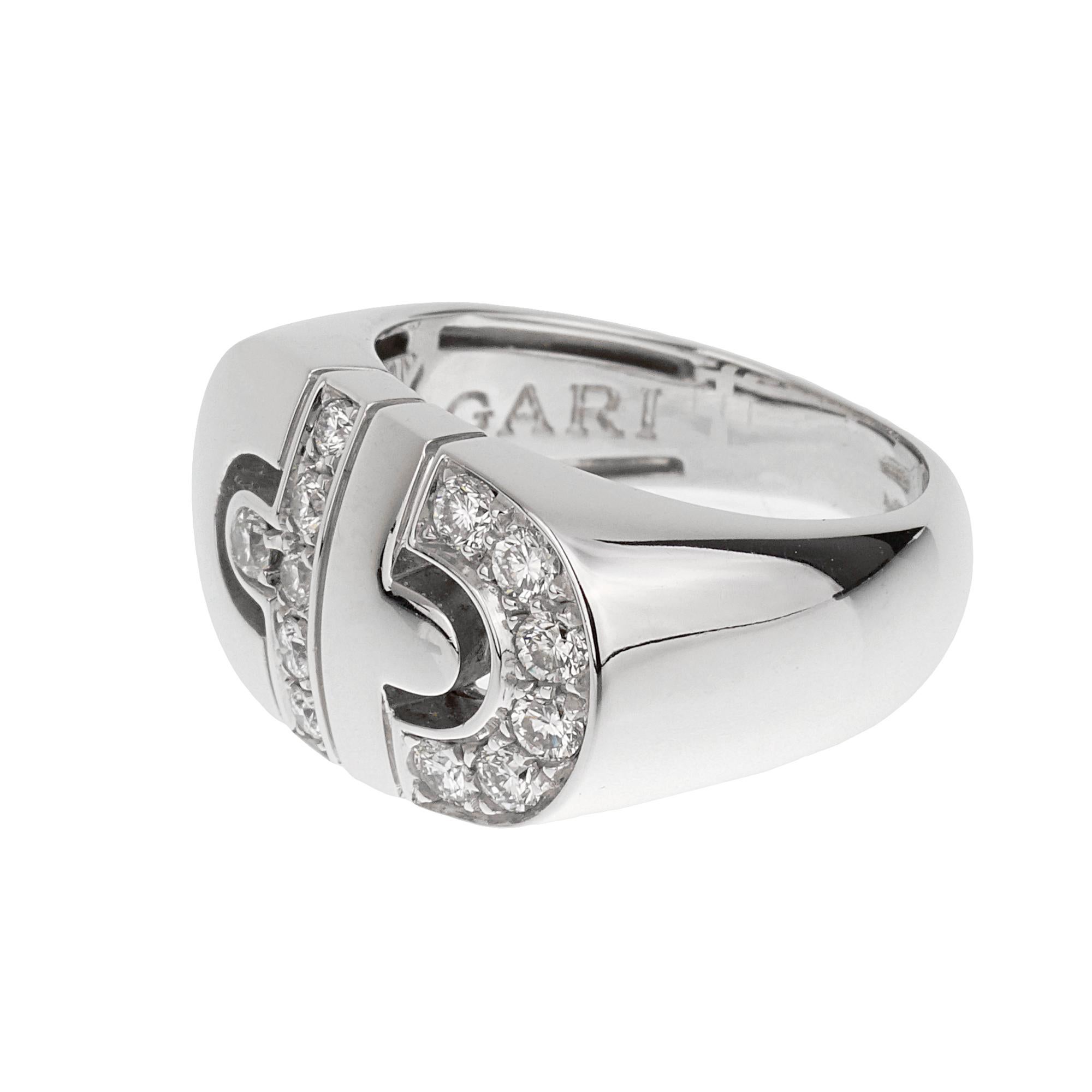 Round Cut Bvlgari Parentesi Diamond 18k White Gold Ring Sz 4 1/2 For Sale