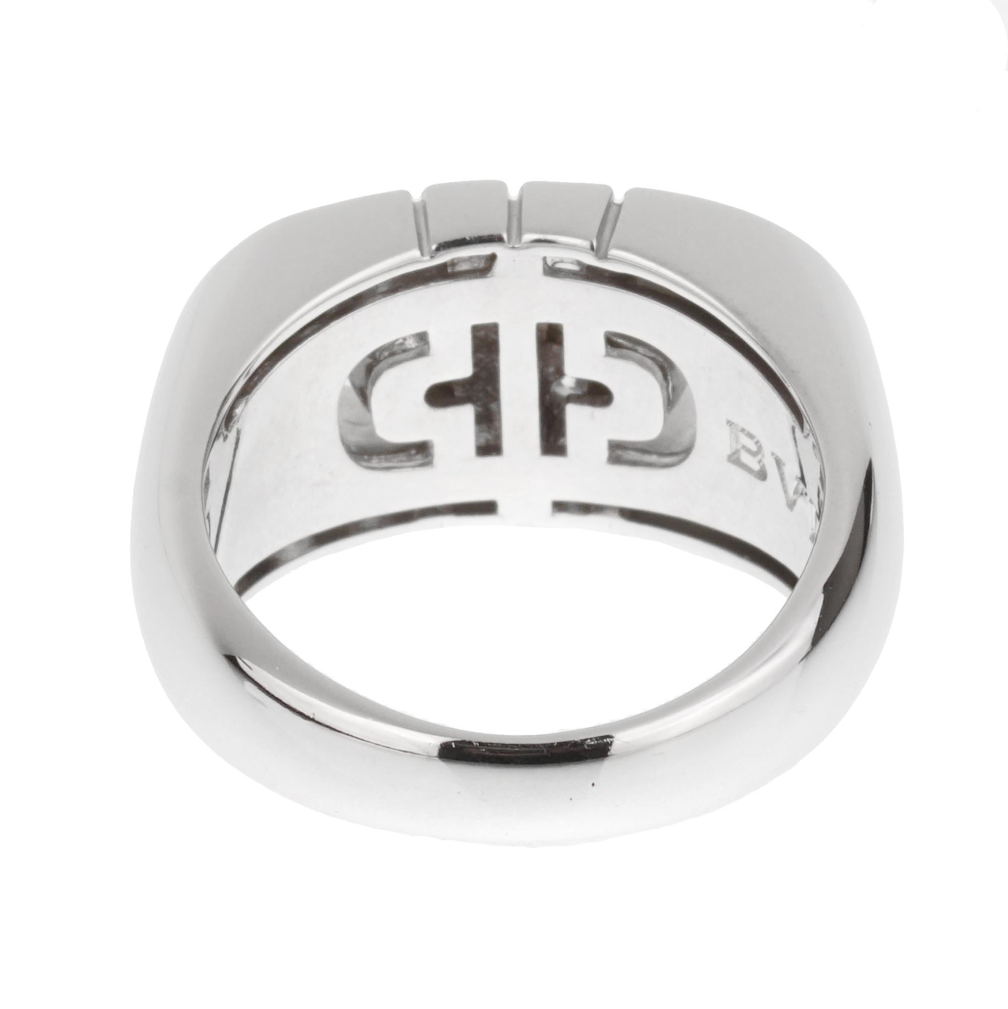 Bvlgari Parentesi Diamond 18k White Gold Ring Sz 4 1/2 In Excellent Condition For Sale In Feasterville, PA