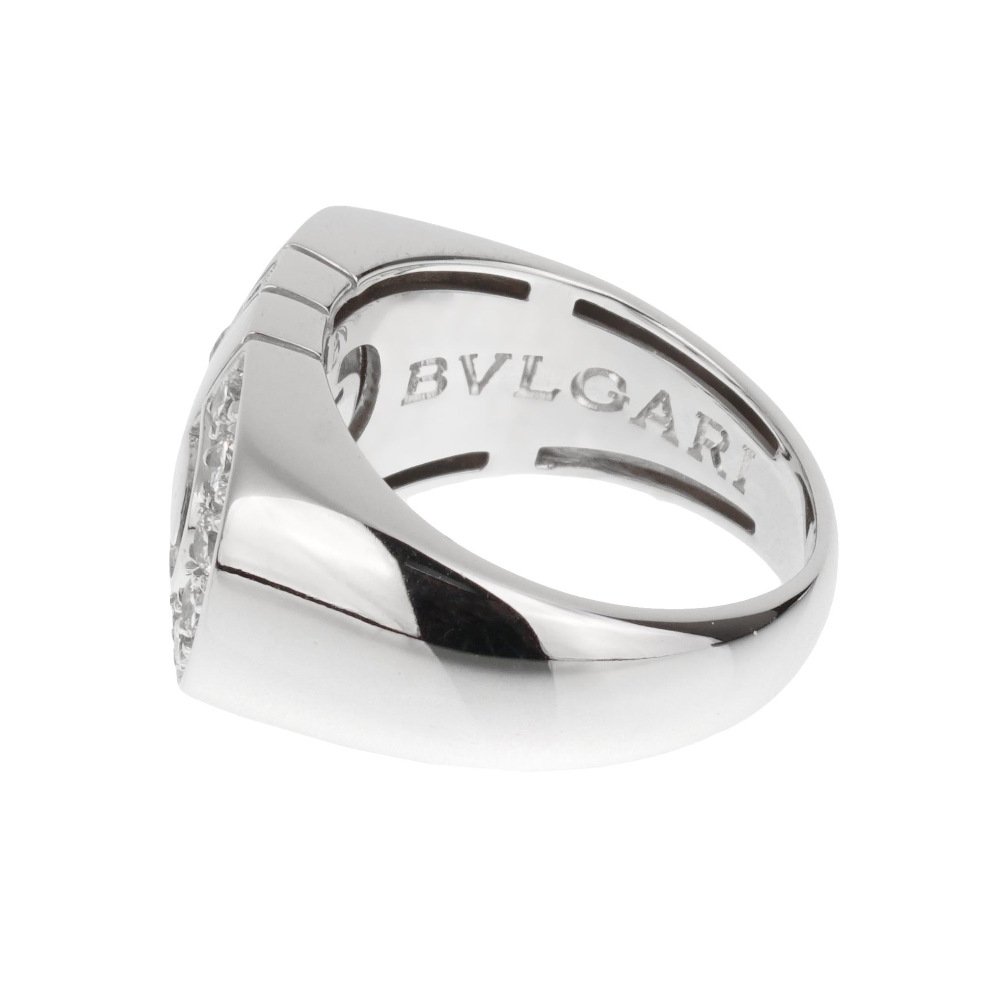 Women's or Men's Bvlgari Parentesi Diamond 18k White Gold Ring Sz 4 1/2 For Sale
