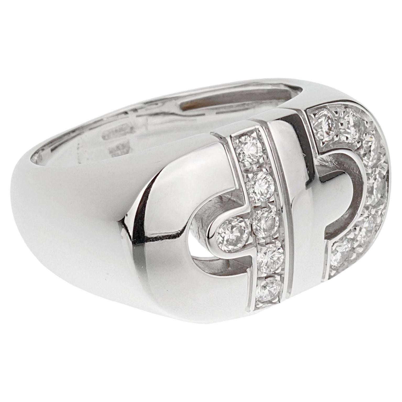 Bvlgari Parentesi Diamond 18k White Gold Ring Sz 4 1/2