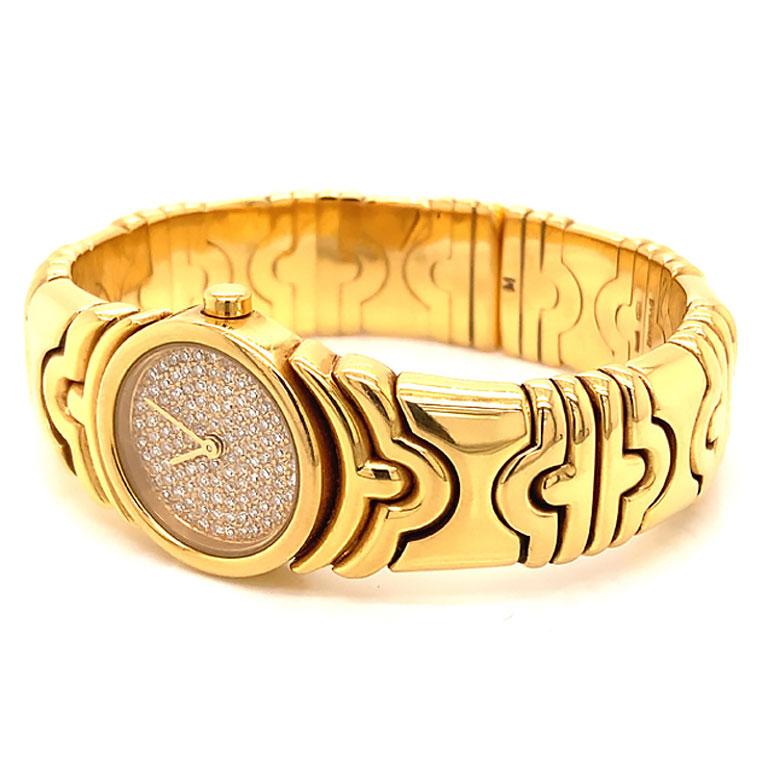 Taille ronde Bvlgari Parentesi Montre-bracelet Parentesi en or jaune 18 carats et diamants, réf. BJ01 en vente