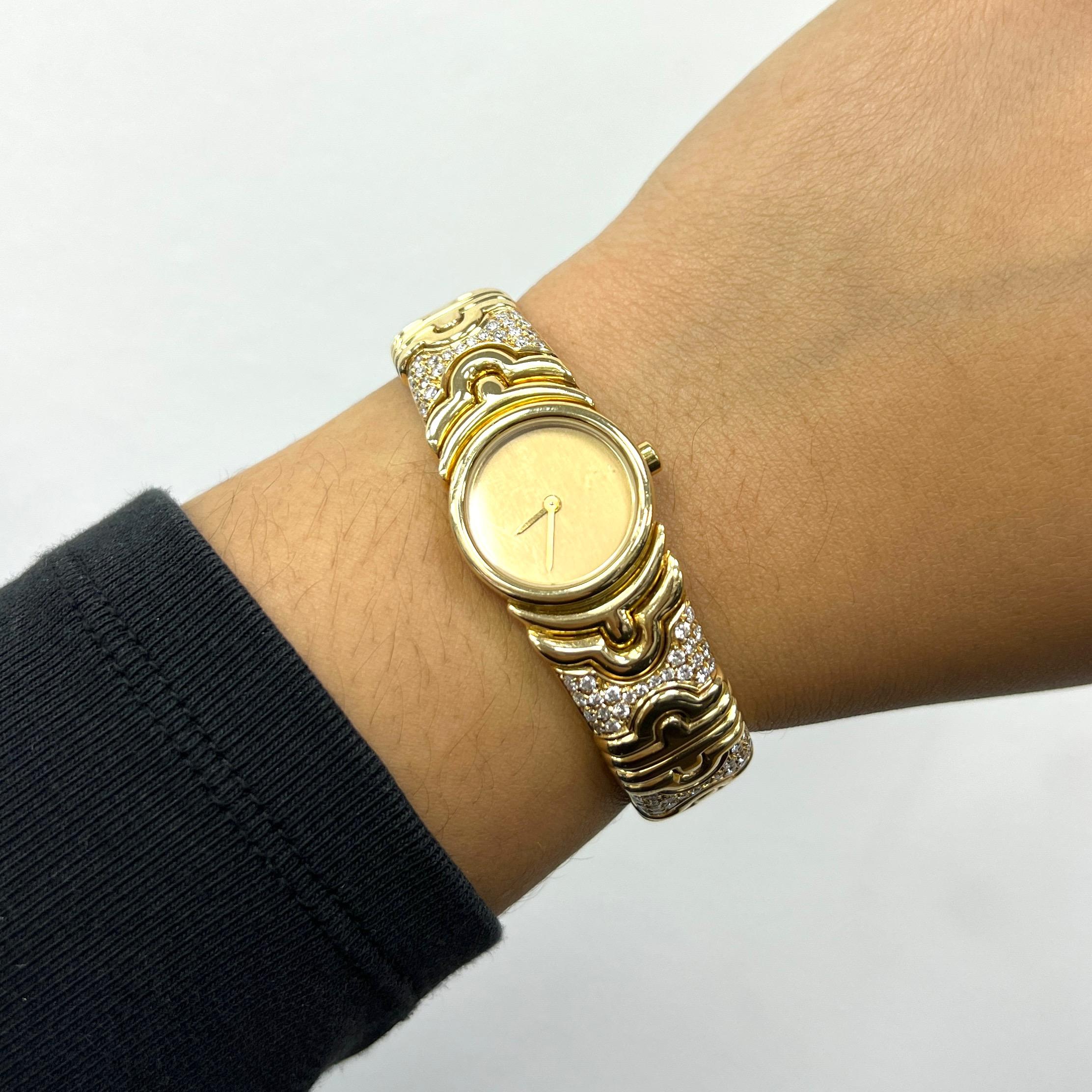 Bvlgari Parentesi Diamond 18k Yellow Gold Cuff Wristwatch 6