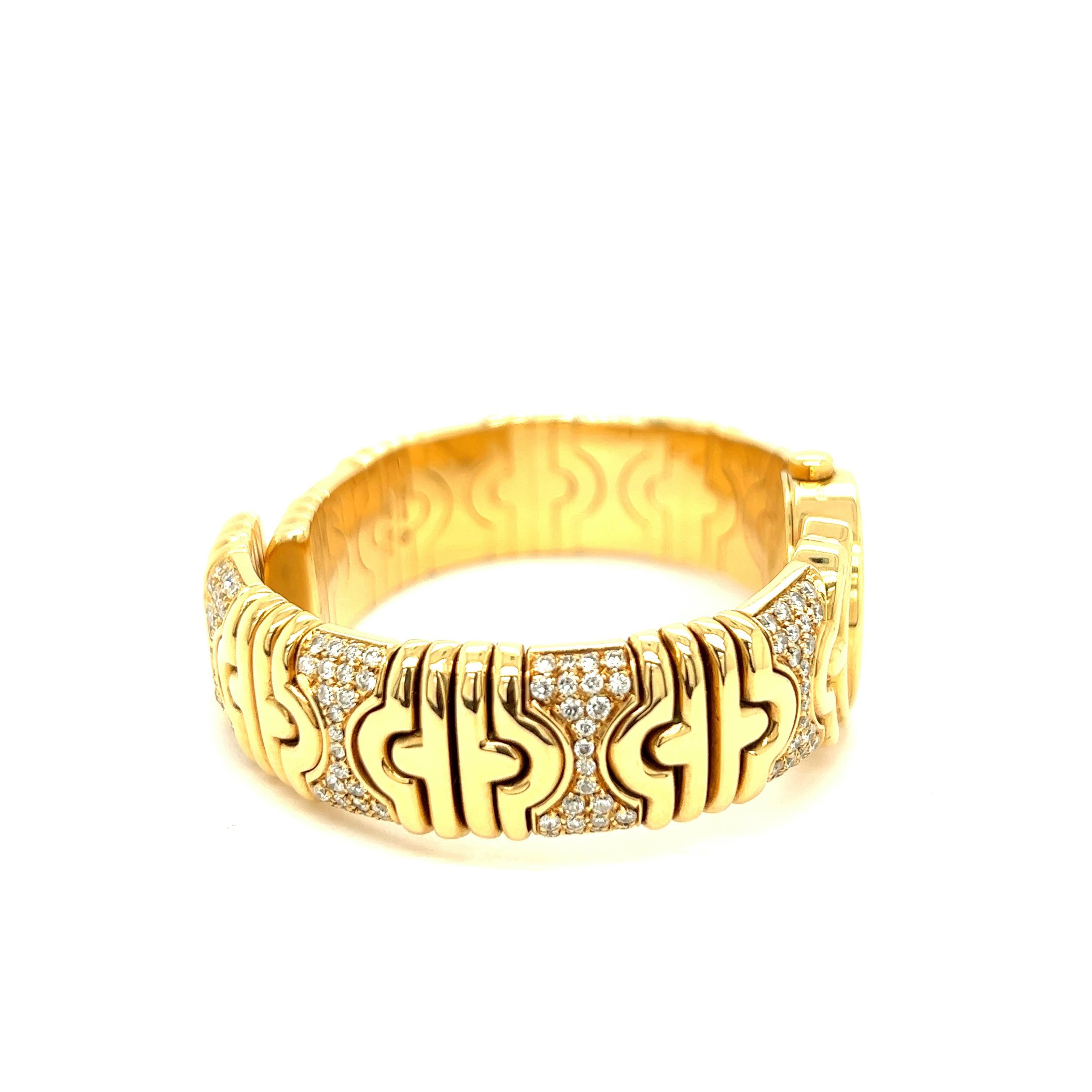 Round Cut Bvlgari Parentesi Diamond 18k Yellow Gold Cuff Wristwatch